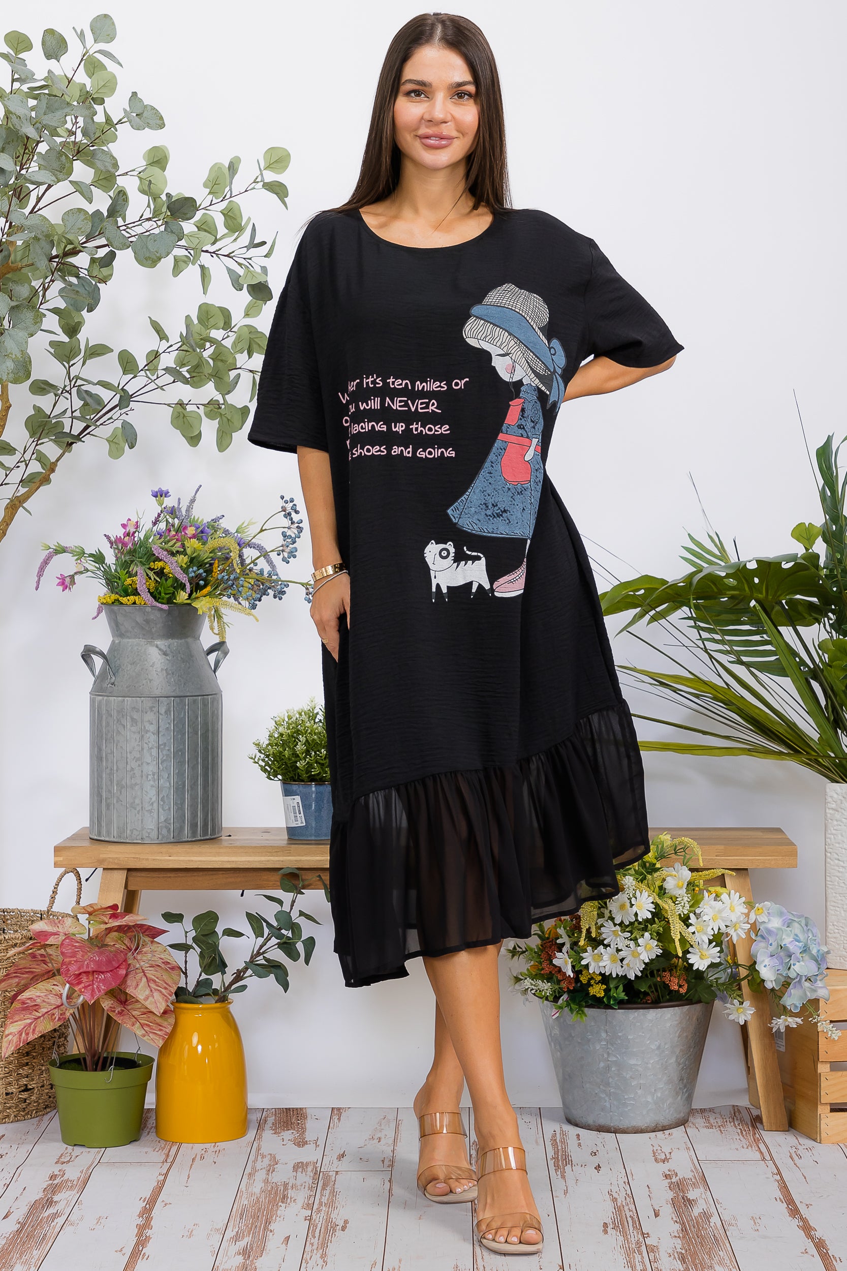 2559-2 Print Ruffle Hem Dress