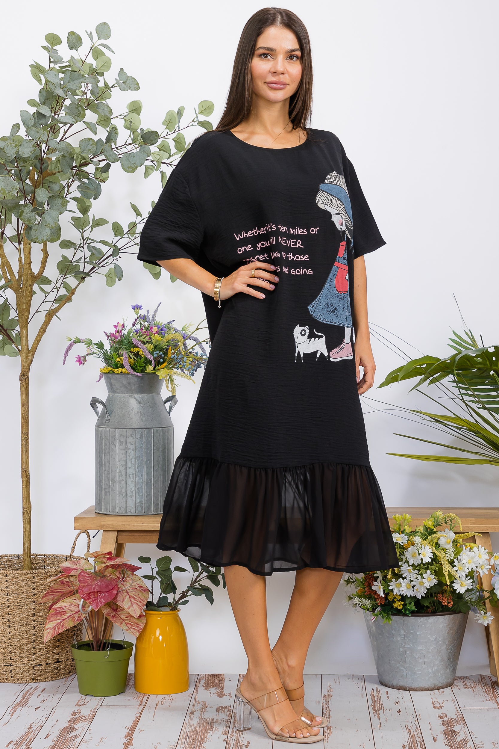 2559-2 Print Ruffle Hem Dress