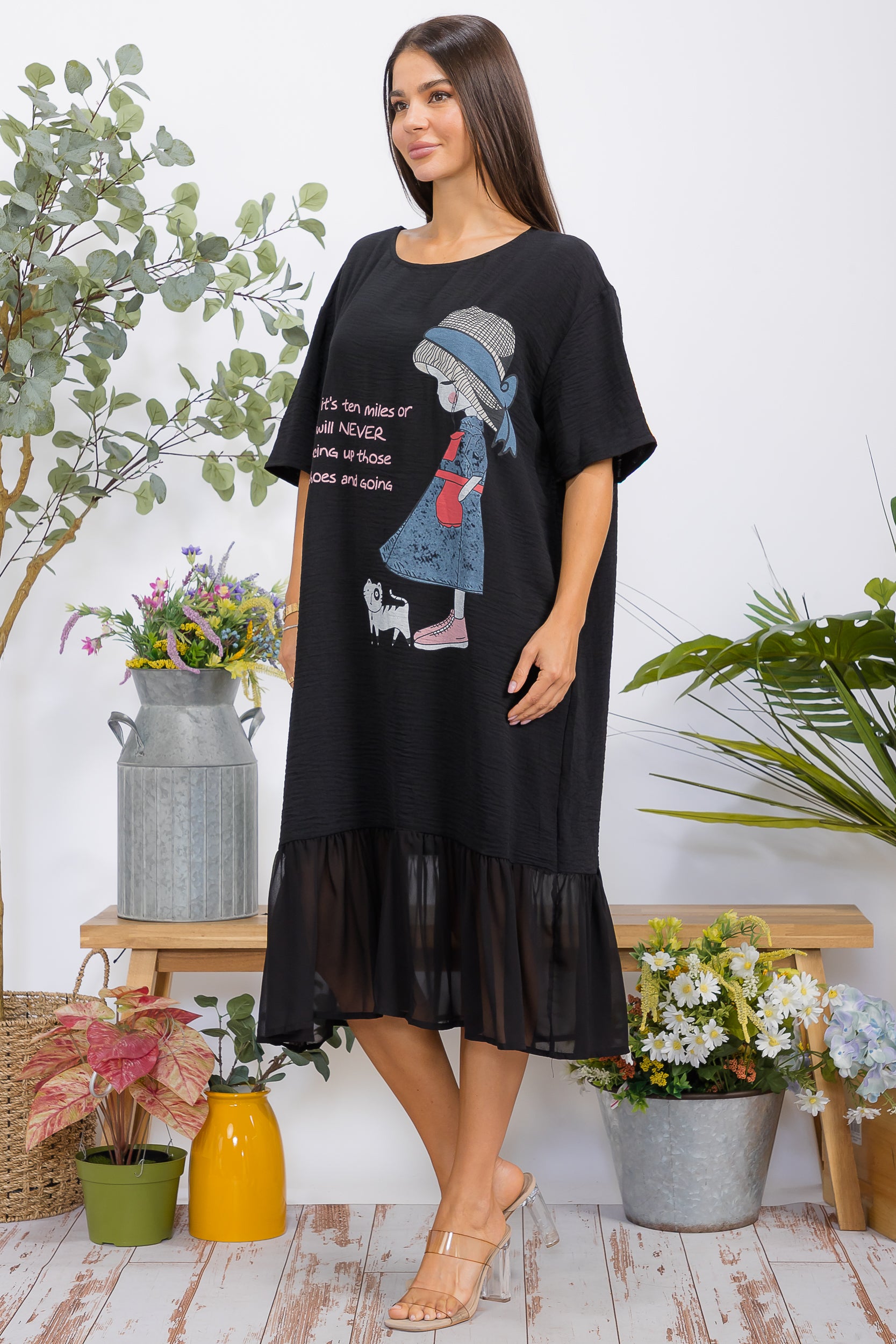 2559-2 Print Ruffle Hem Dress