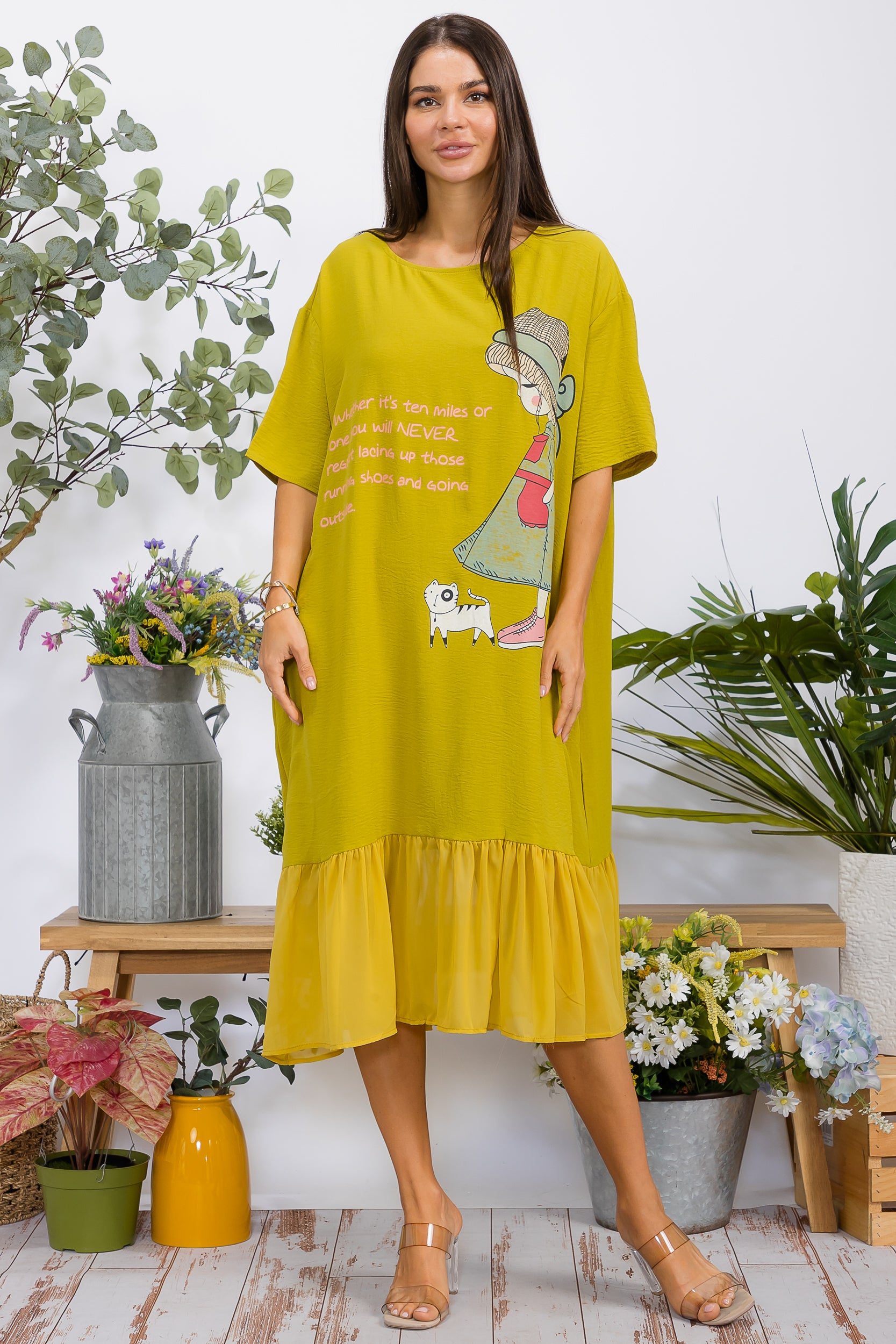 2559-2 Print Ruffle Hem Dress