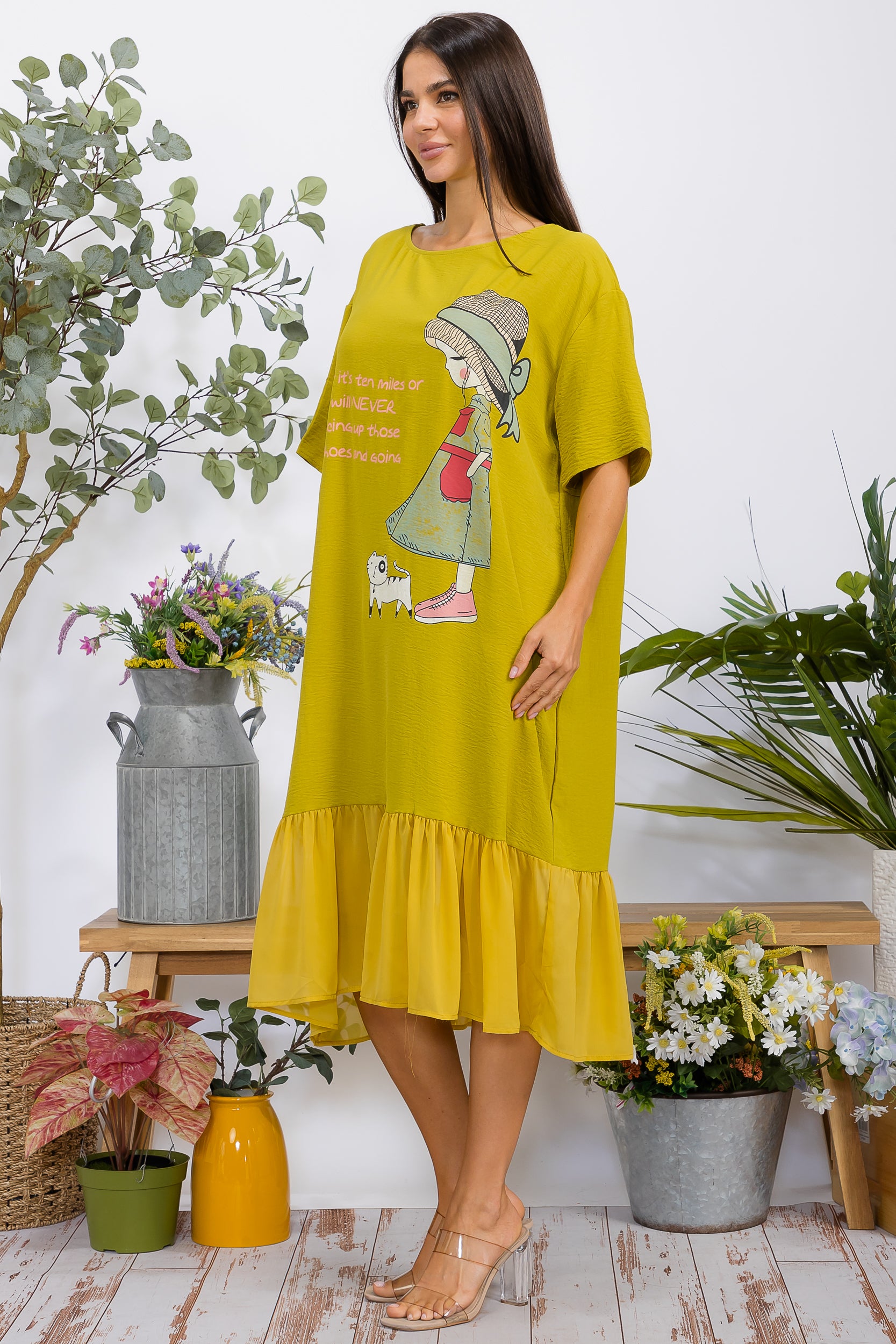 2559-2 Print Ruffle Hem Dress