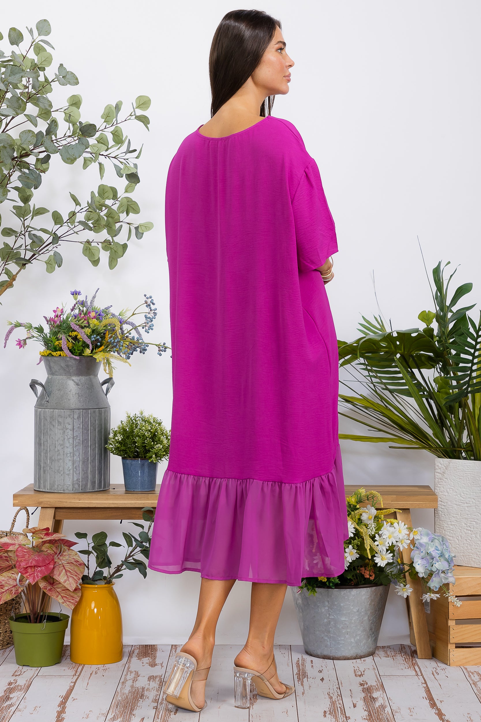 2559-2 Print Ruffle Hem Dress
