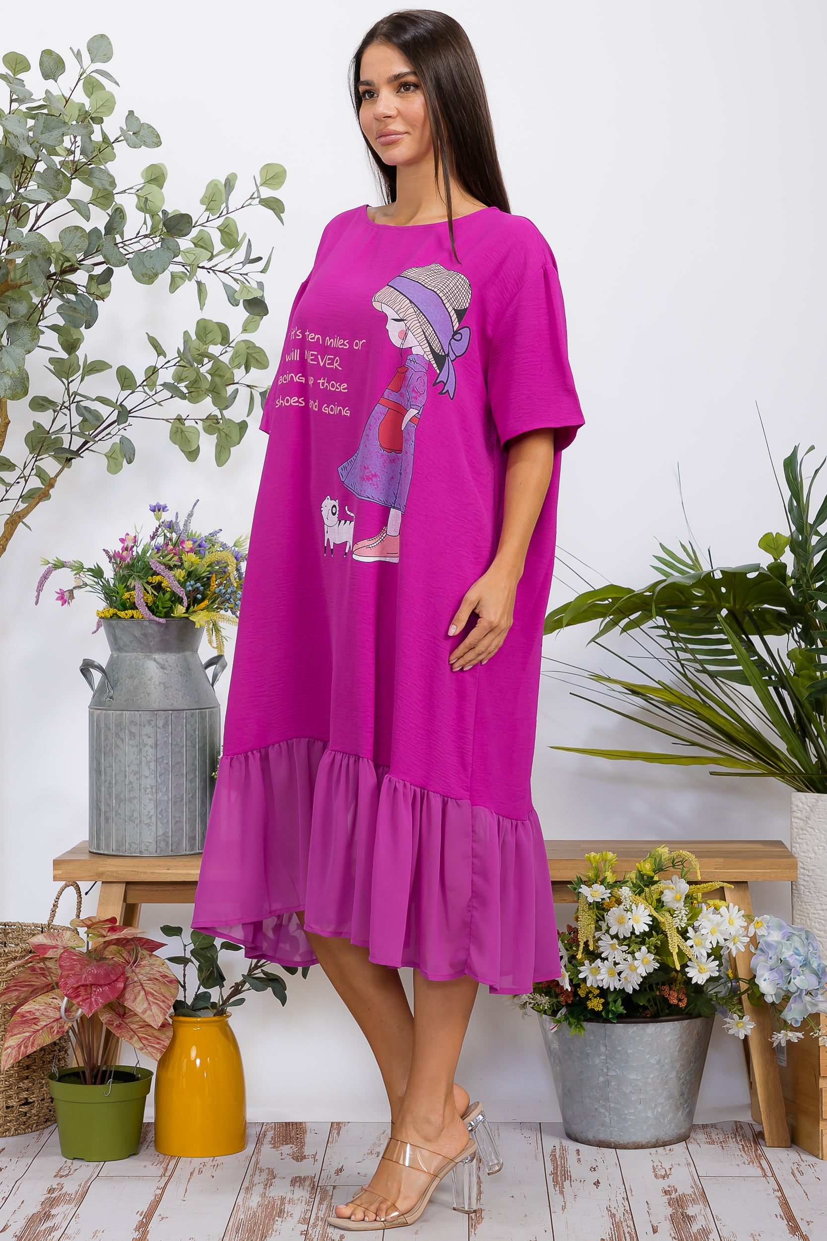2559-2 Print Ruffle Hem Dress