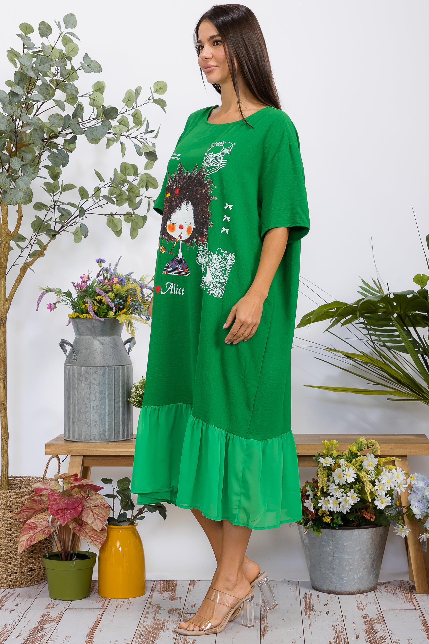 2559-1 Print Ruffle Hem Dress