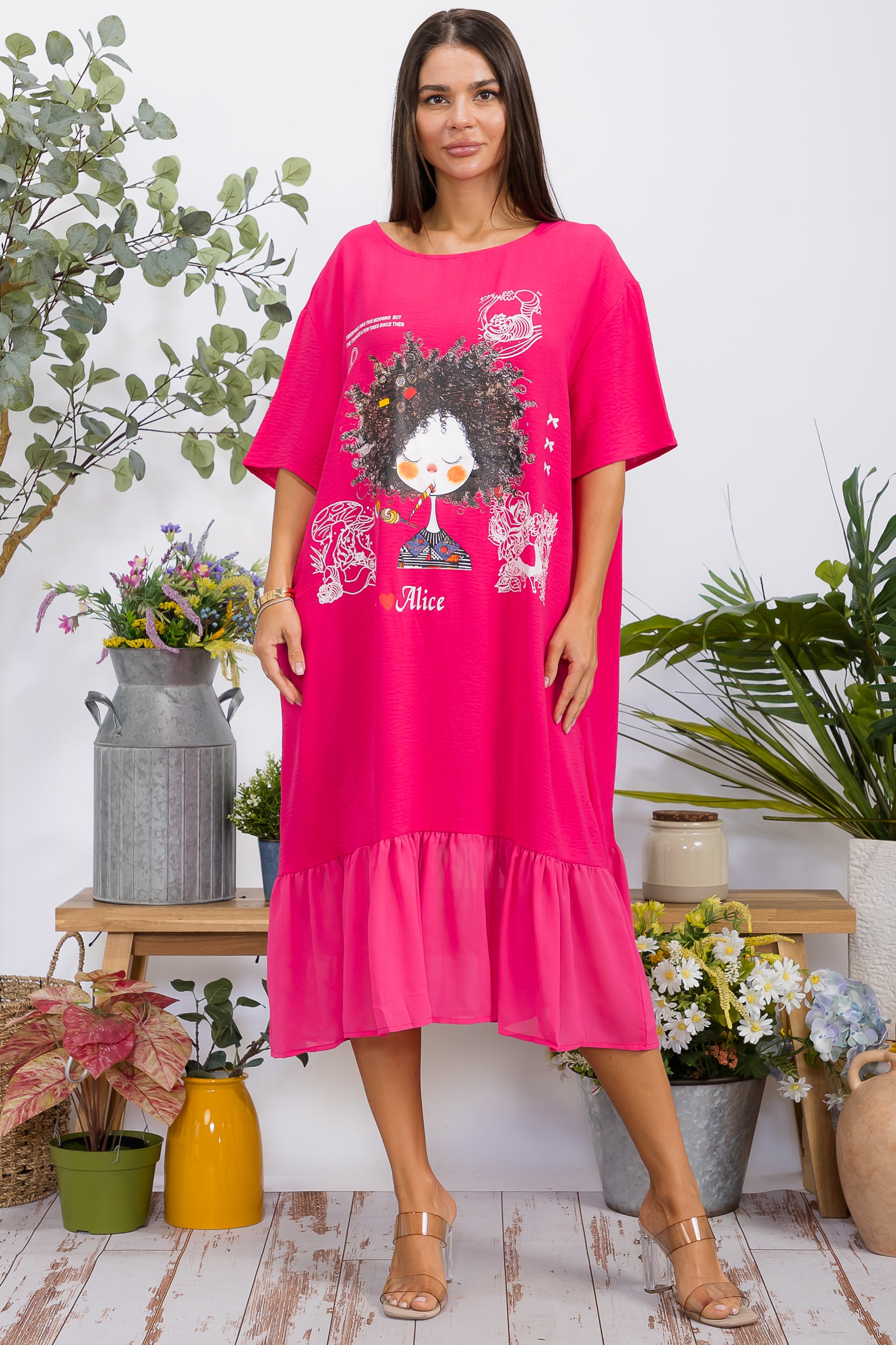 2559-1 Print Ruffle Hem Dress