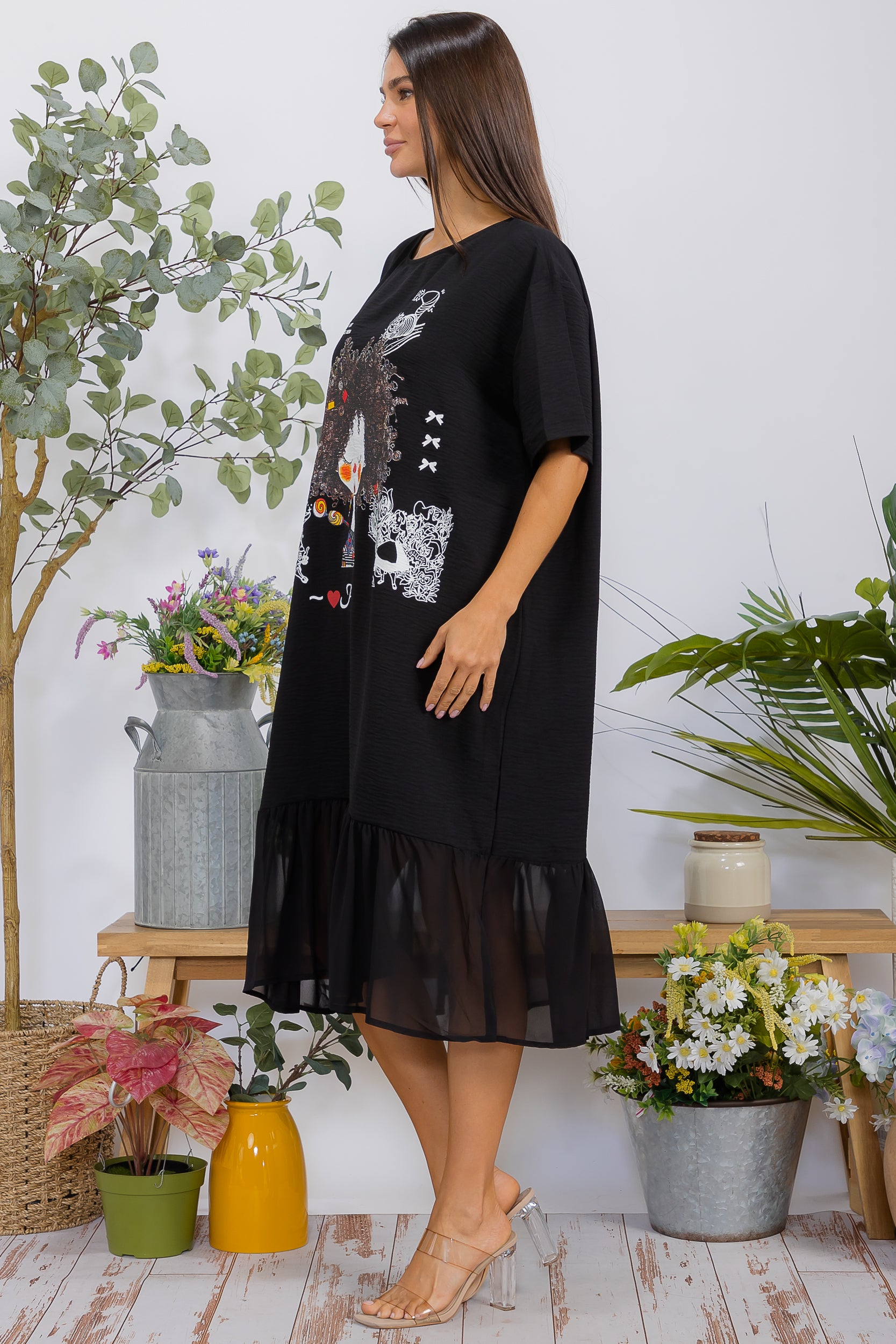 2559-1 Print Ruffle Hem Dress