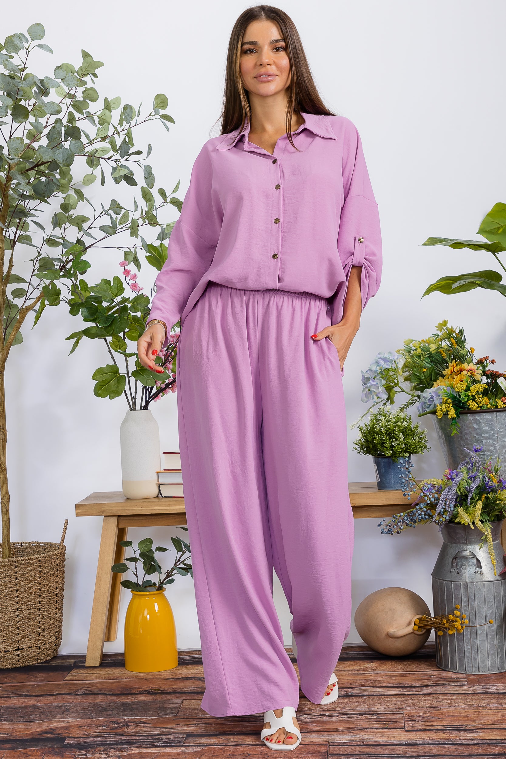 HH753-55R-S1 2PC COLLARD SHIRT AND PANT SET