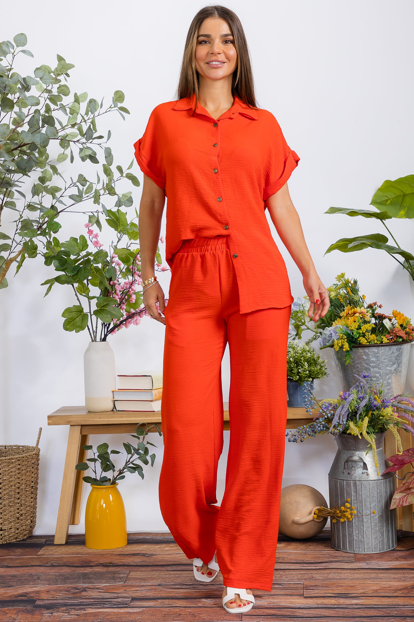 HH776X-S1 PLUS SIZE Two Pieces Shirt and Pants Set
