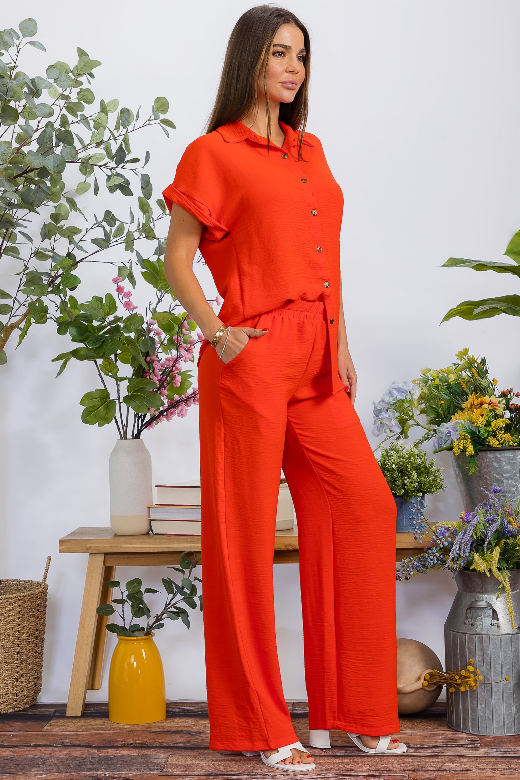 HH776X-S1 PLUS SIZE Two Pieces Shirt and Pants Set