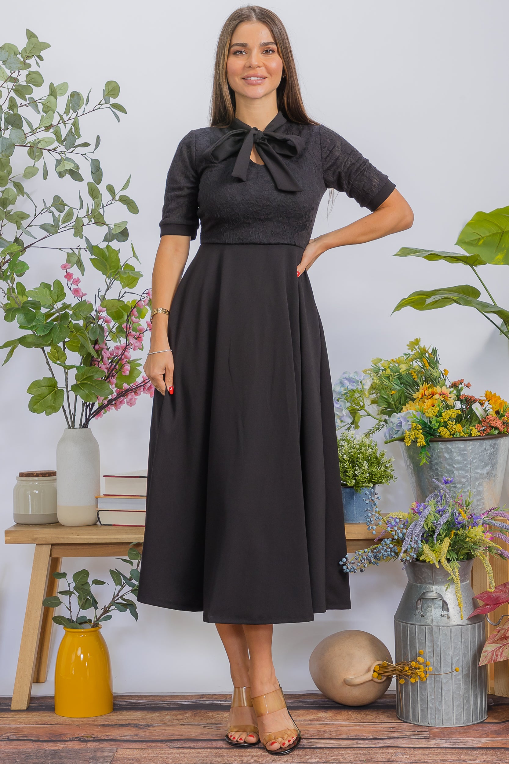 HH777X Plus Size Flattering A-Line Midi Dress