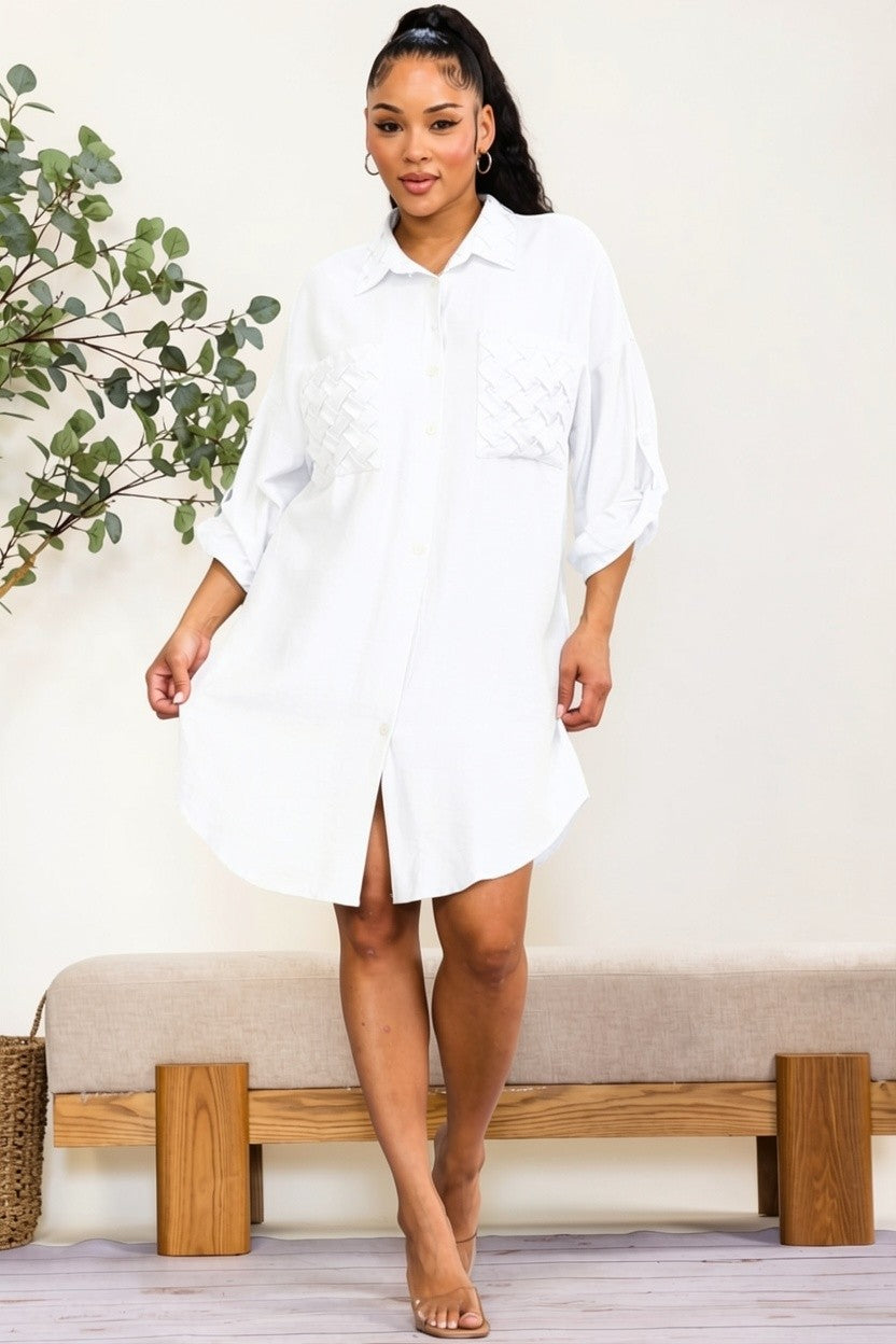 YD226X-S - Plus Size Pocket Button-Down Shirt Dress