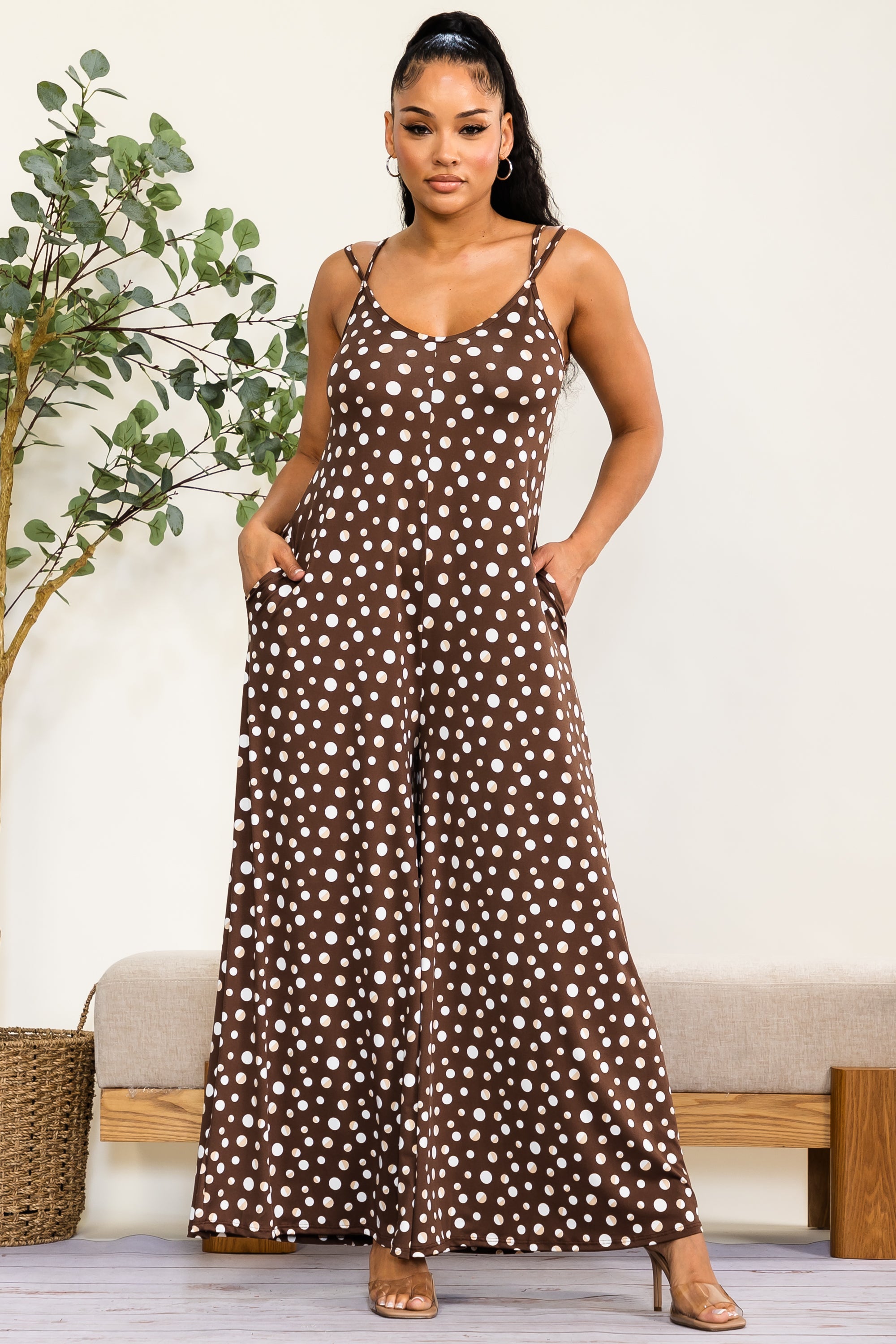 HH697-P - Print Wide Leg Jumpsuit