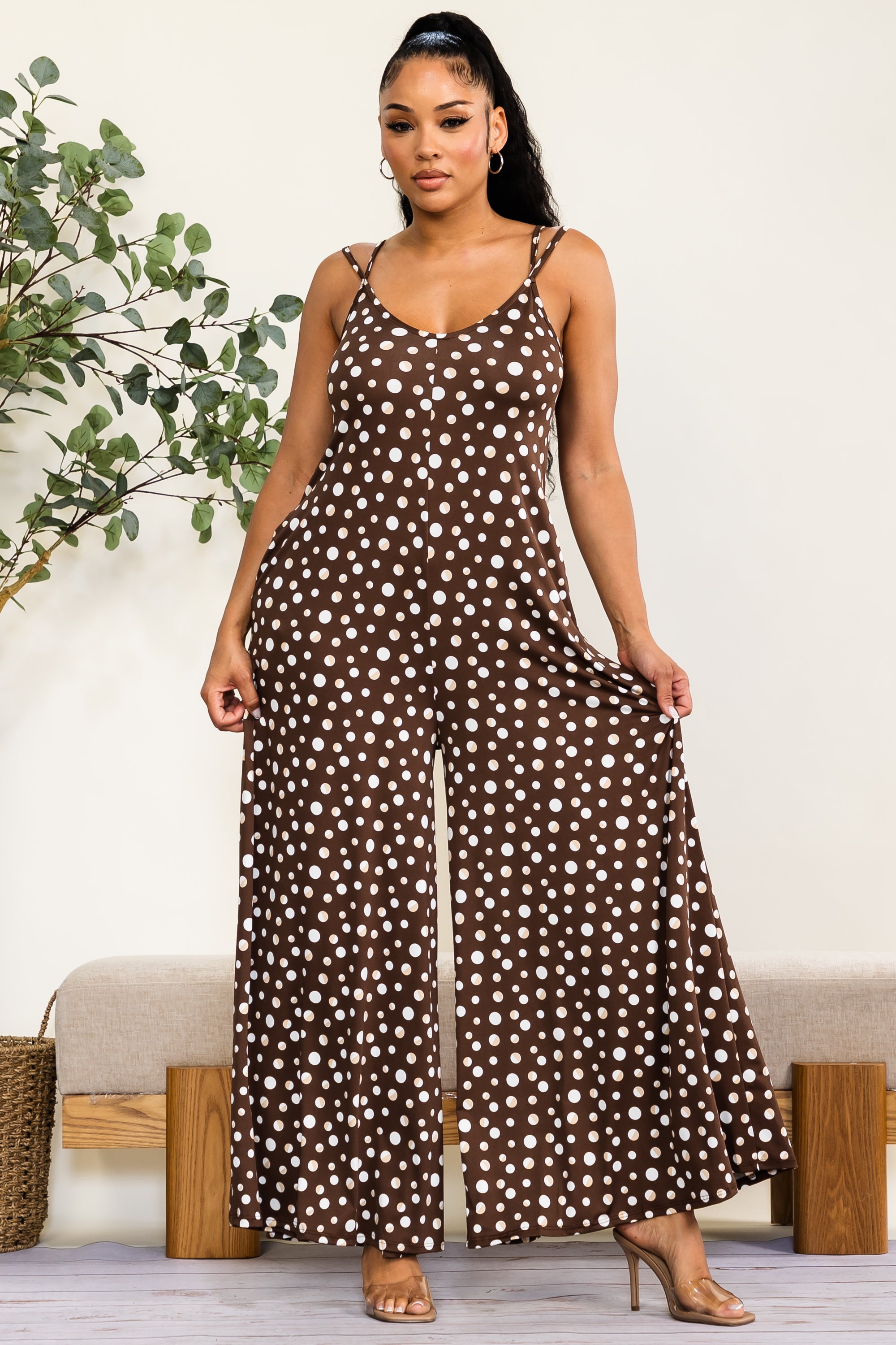 HH697-P - Print Wide Leg Jumpsuit