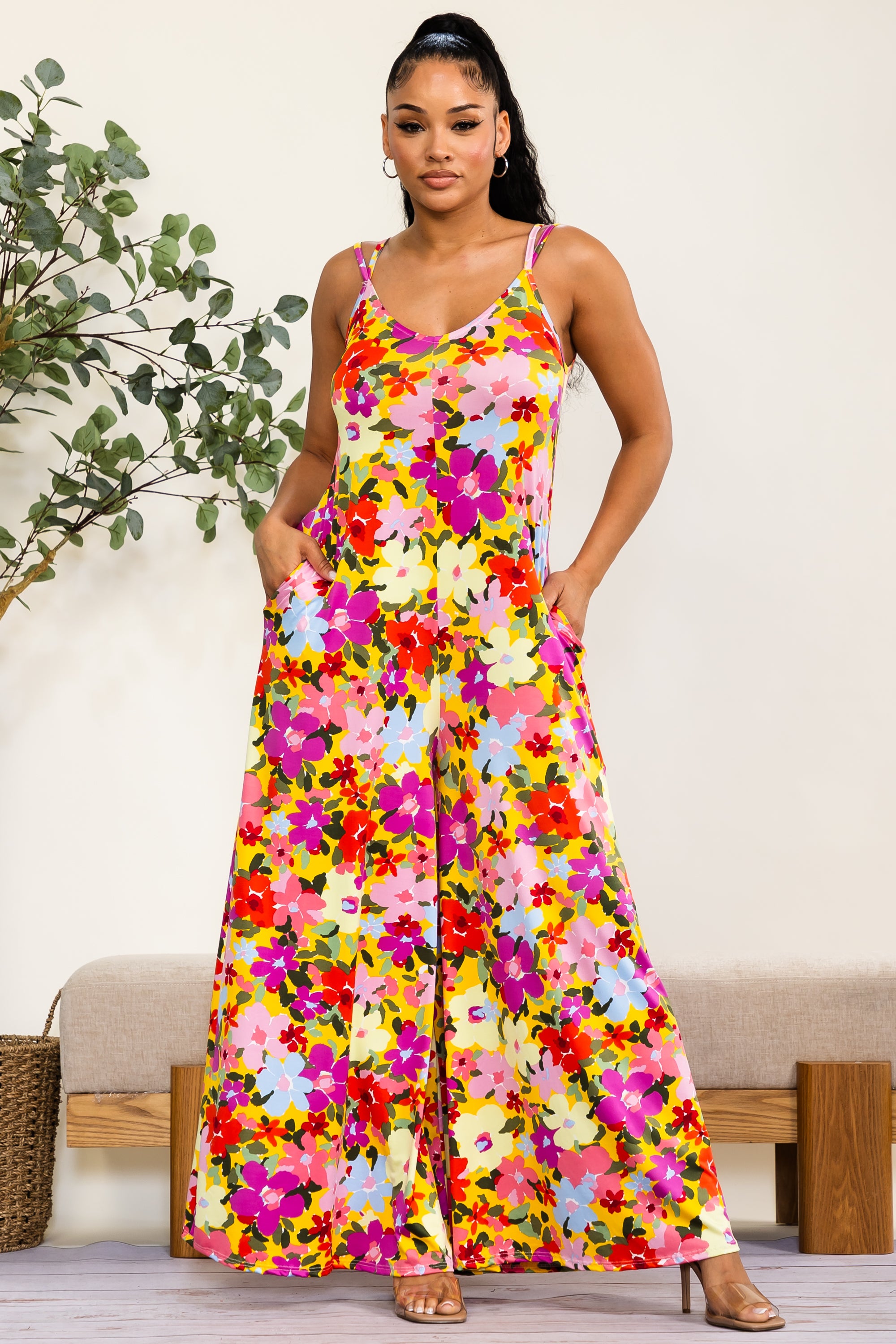 HH697R-P-FL - Mono Enterizo Floral de Pierna Ancha