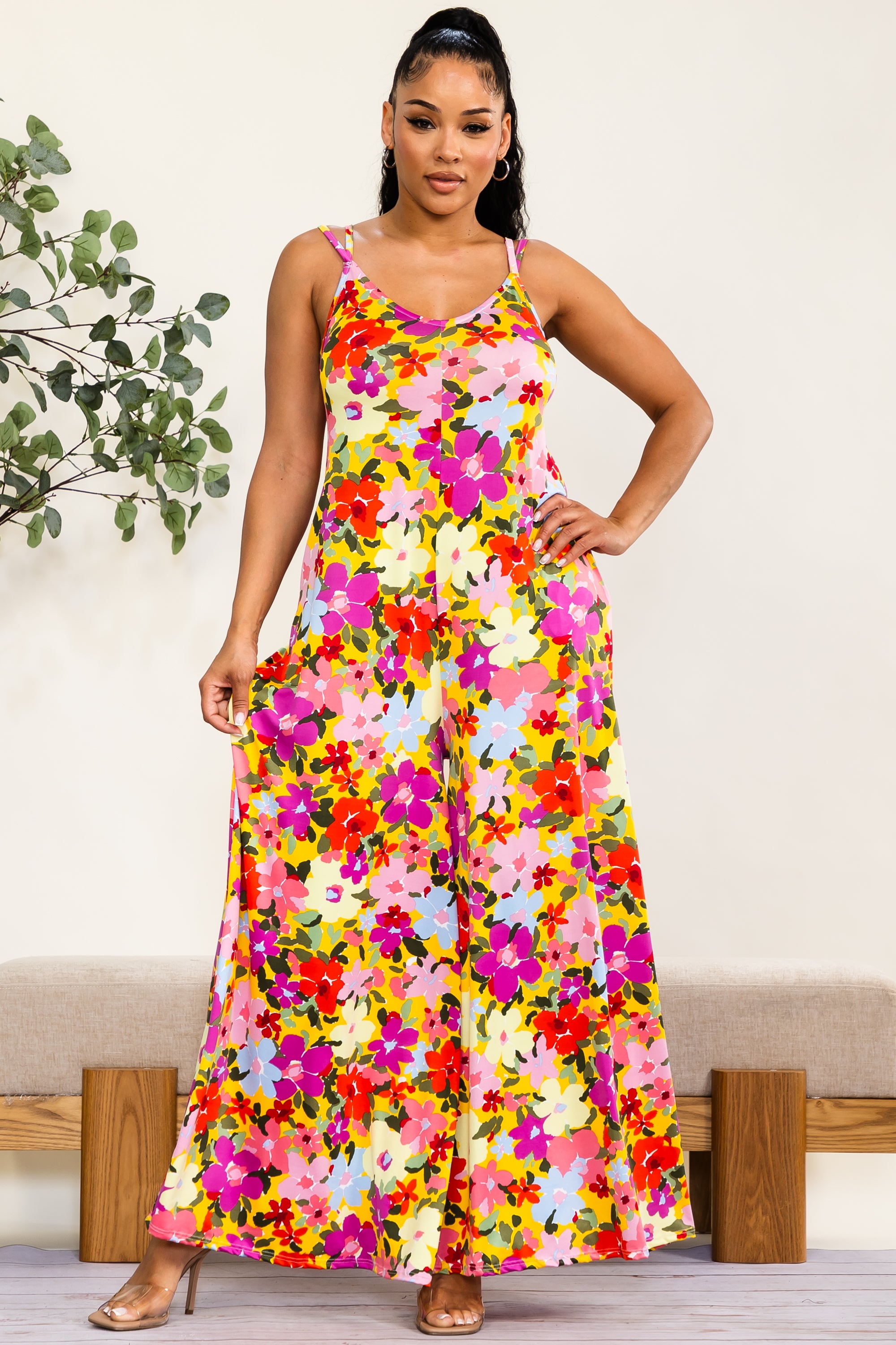 HH697R-P-FL - Mono Enterizo Floral de Pierna Ancha