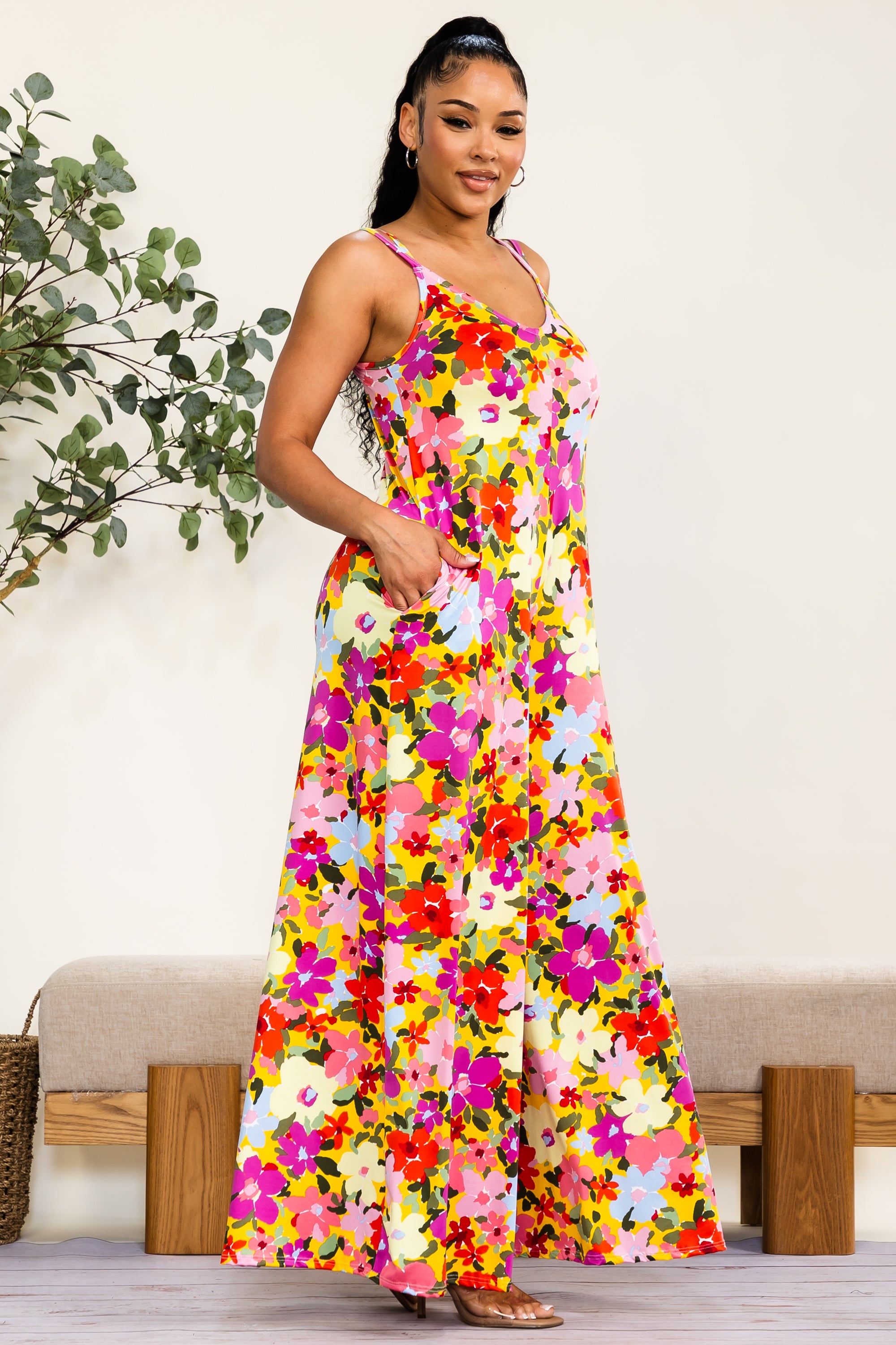 HH697R-P-FL - Mono Enterizo Floral de Pierna Ancha