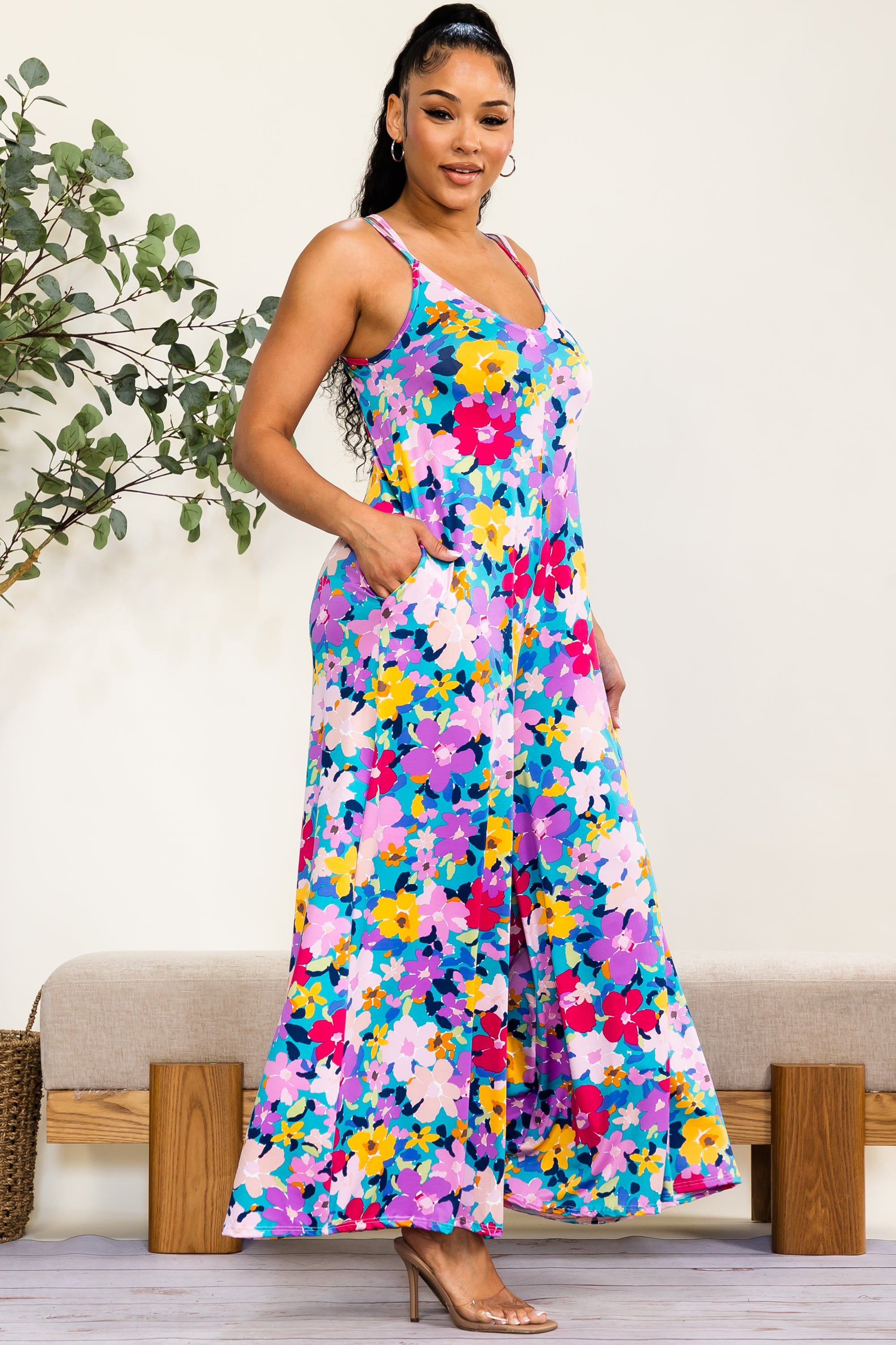 HH697R-P-FL - Mono Enterizo Floral de Pierna Ancha