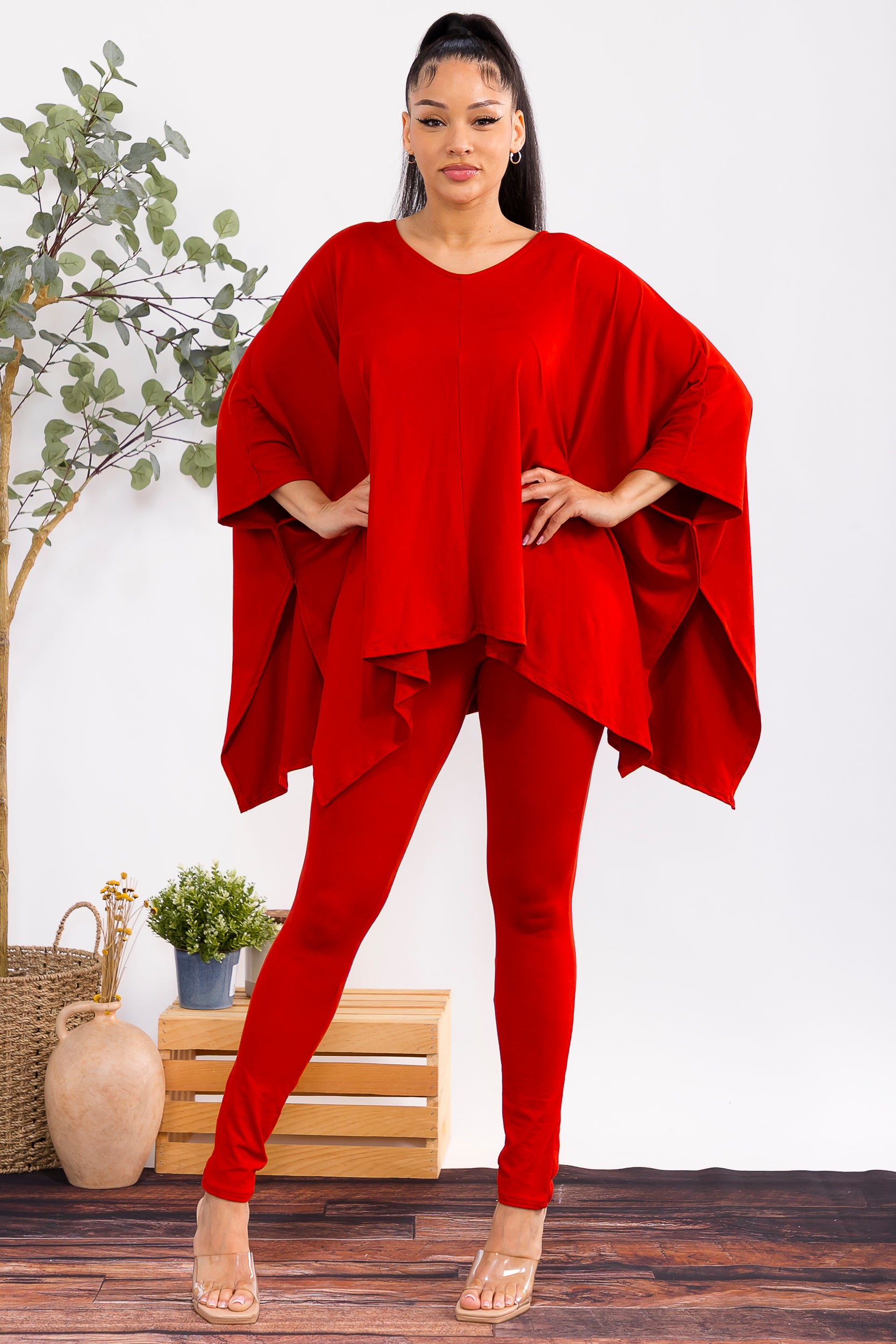 HH637R-S2 Oversized Batwing Top & Legging Set