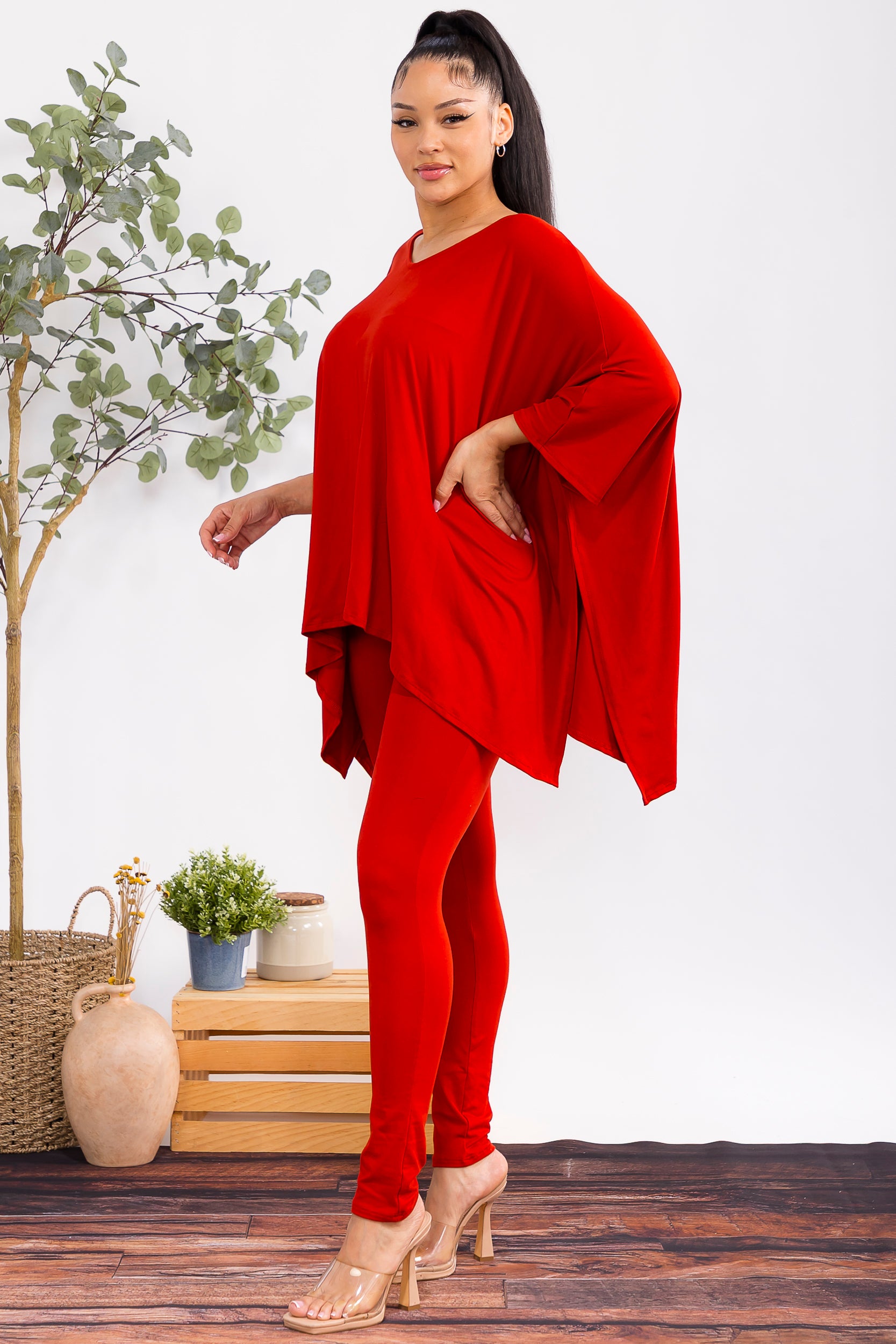 HH637R-S2 Oversized Batwing Top & Legging Set