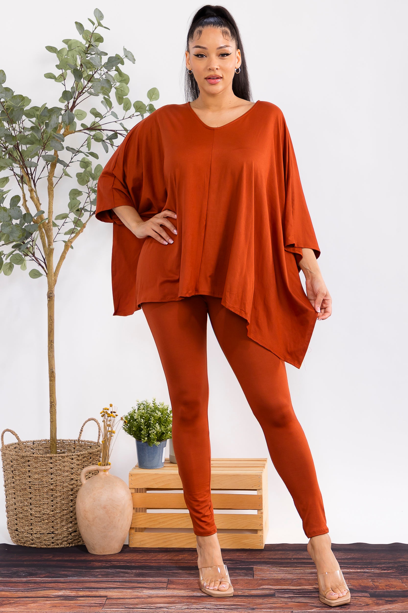 HH637R-S2 Oversized Batwing Top & Legging Set