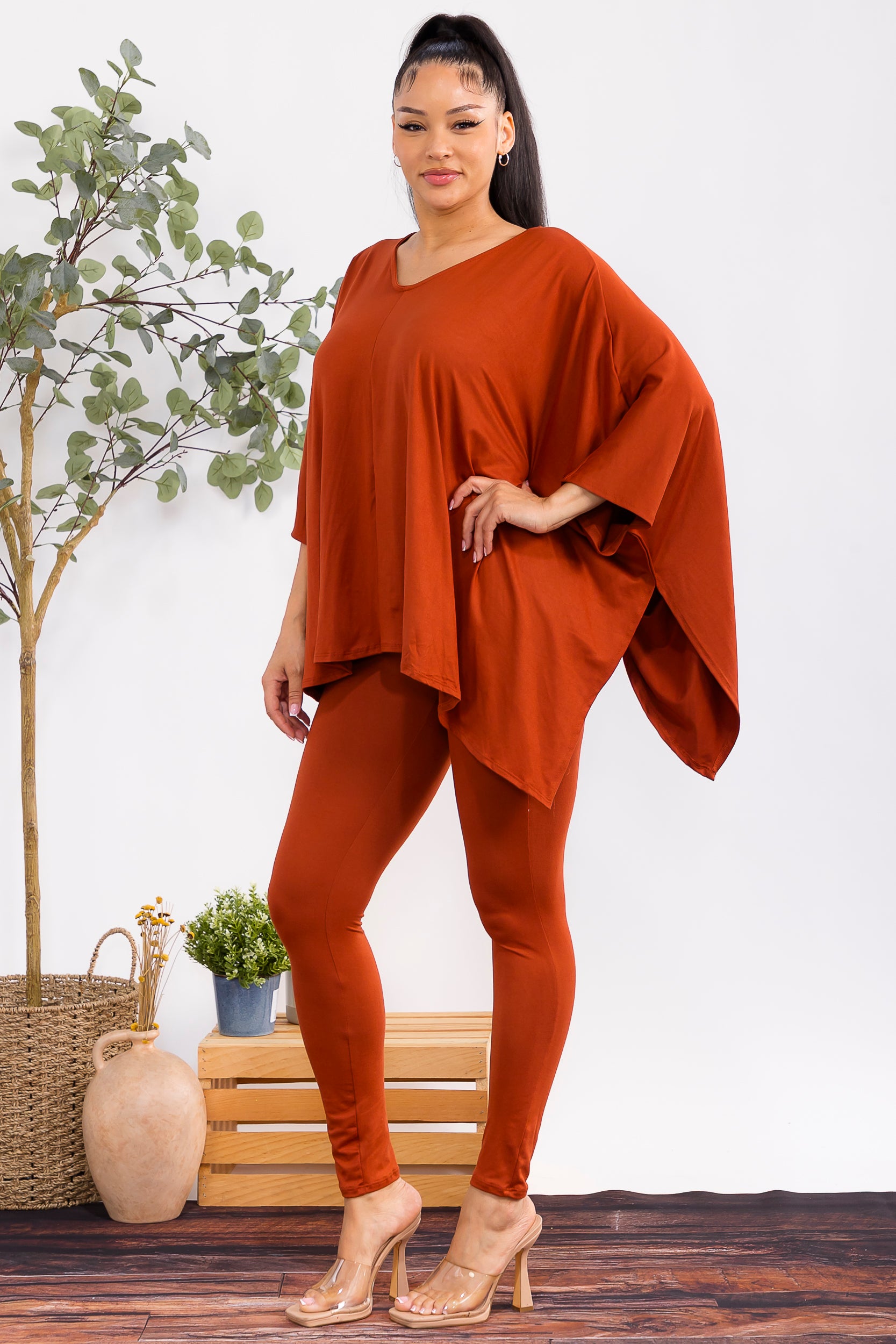 HH637R-S2 Oversized Batwing Top & Legging Set