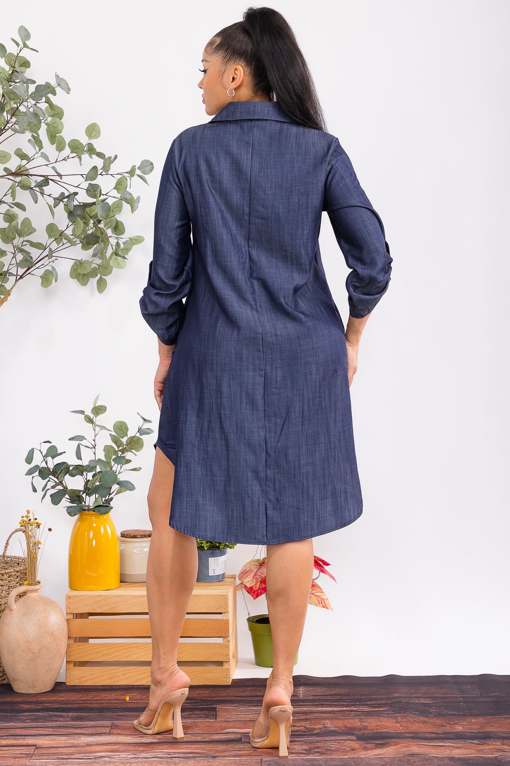 HH754R-P Women's Button-Down Shirt Dress - Print