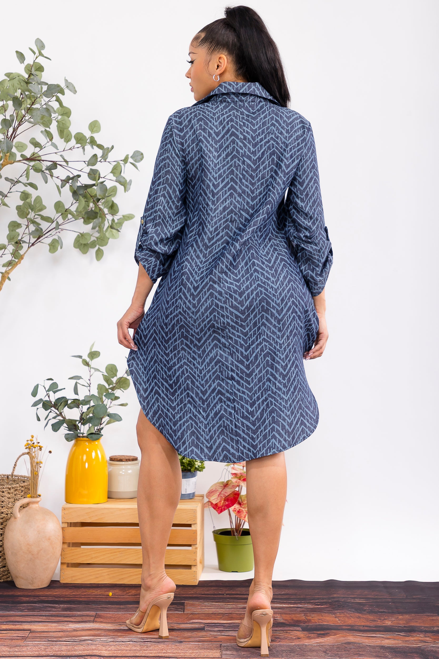 HH754X-P Plus Size Women's Button-Down Shirt Dress - Print