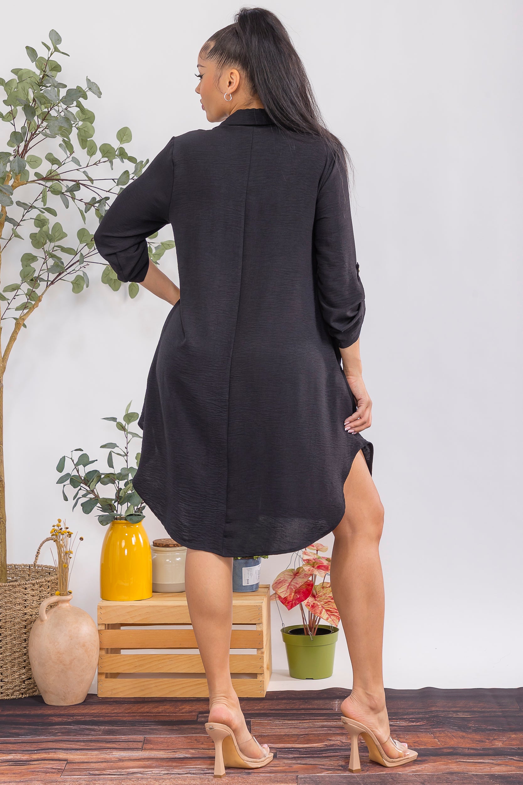 HH754X-S1 Plus Size Relaxed Button Down Shirt Dress