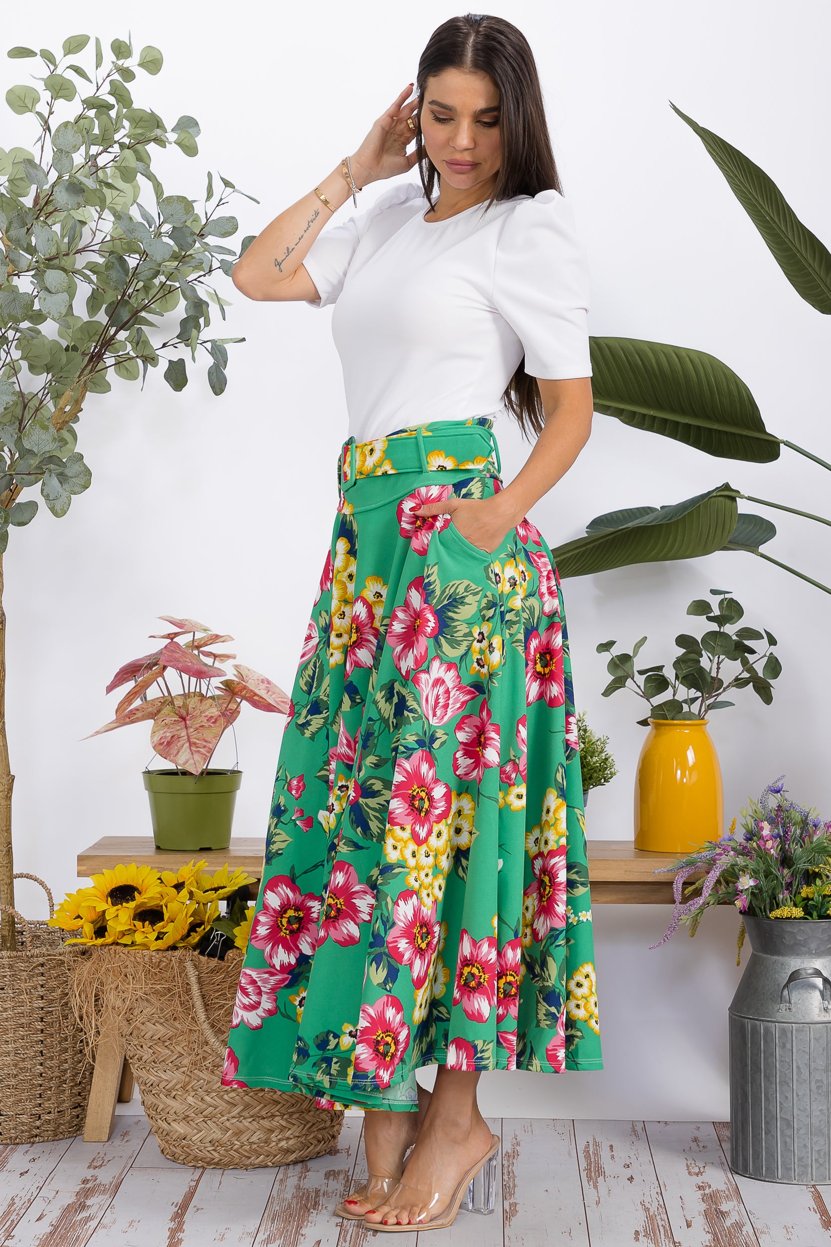 HH780R-S Structured Puff Sleeve Fitted Top