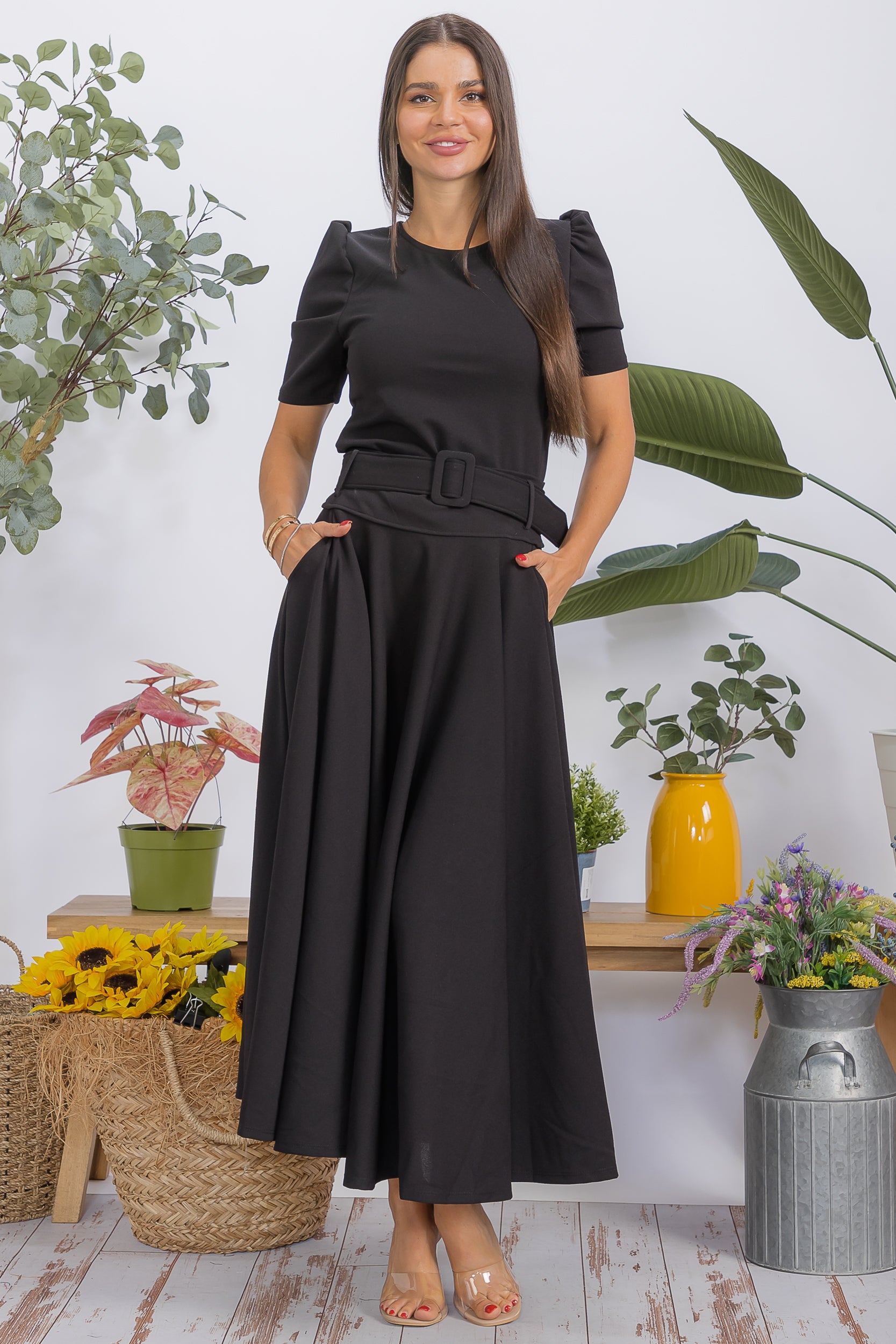 HH780R-S Structured Puff Sleeve Fitted Top