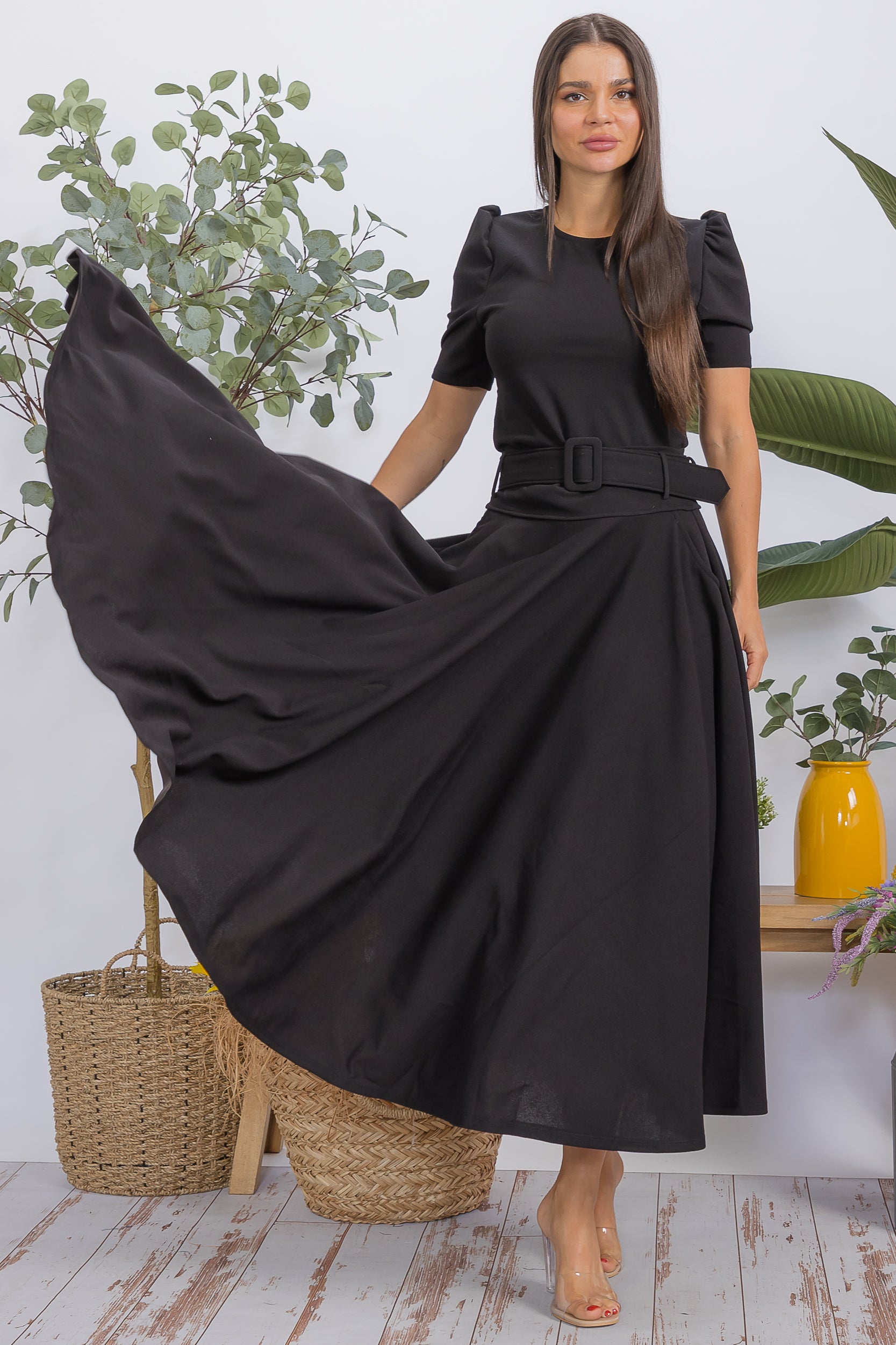 HH780R-S Structured Puff Sleeve Fitted Top