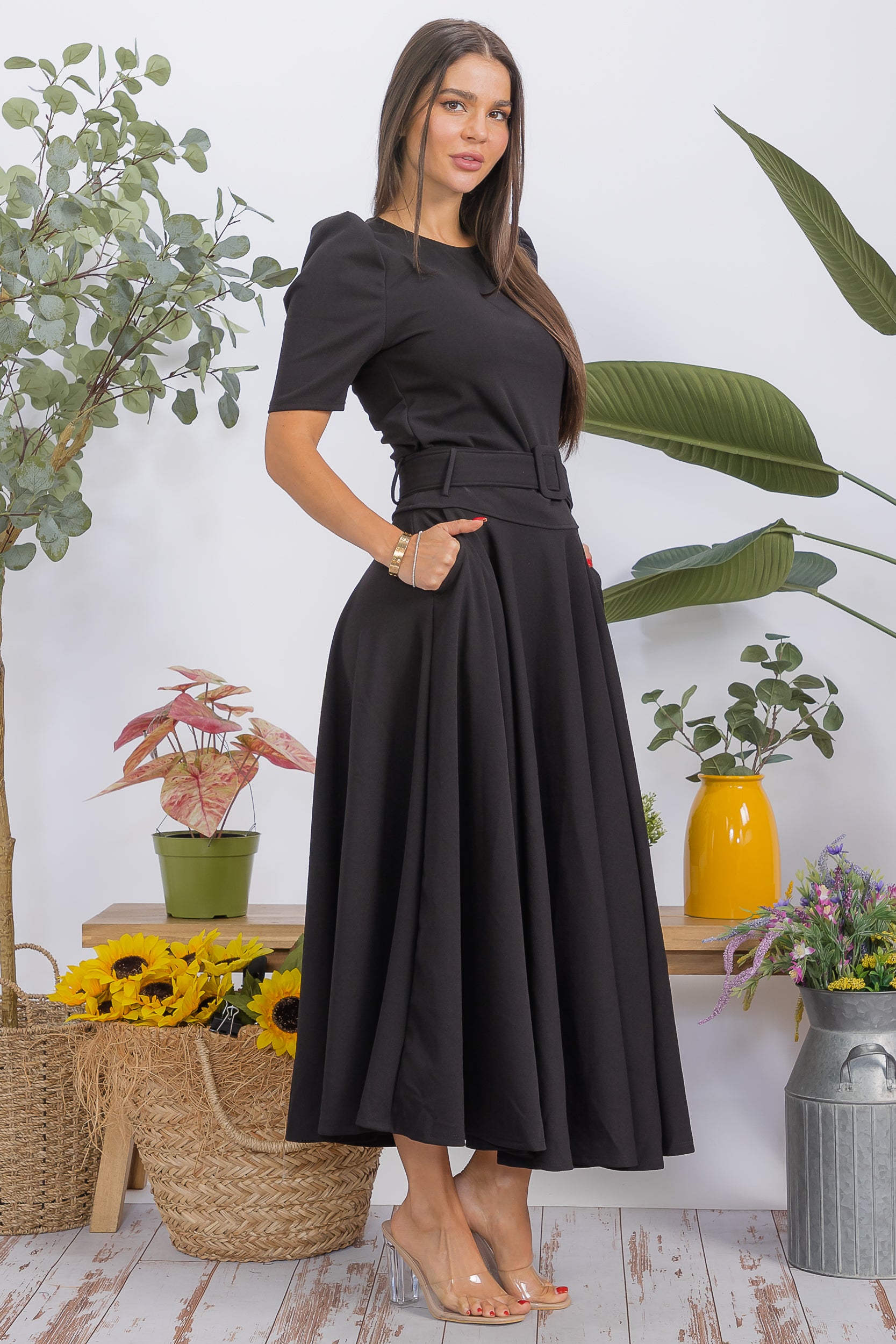 HH780R-S Structured Puff Sleeve Fitted Top