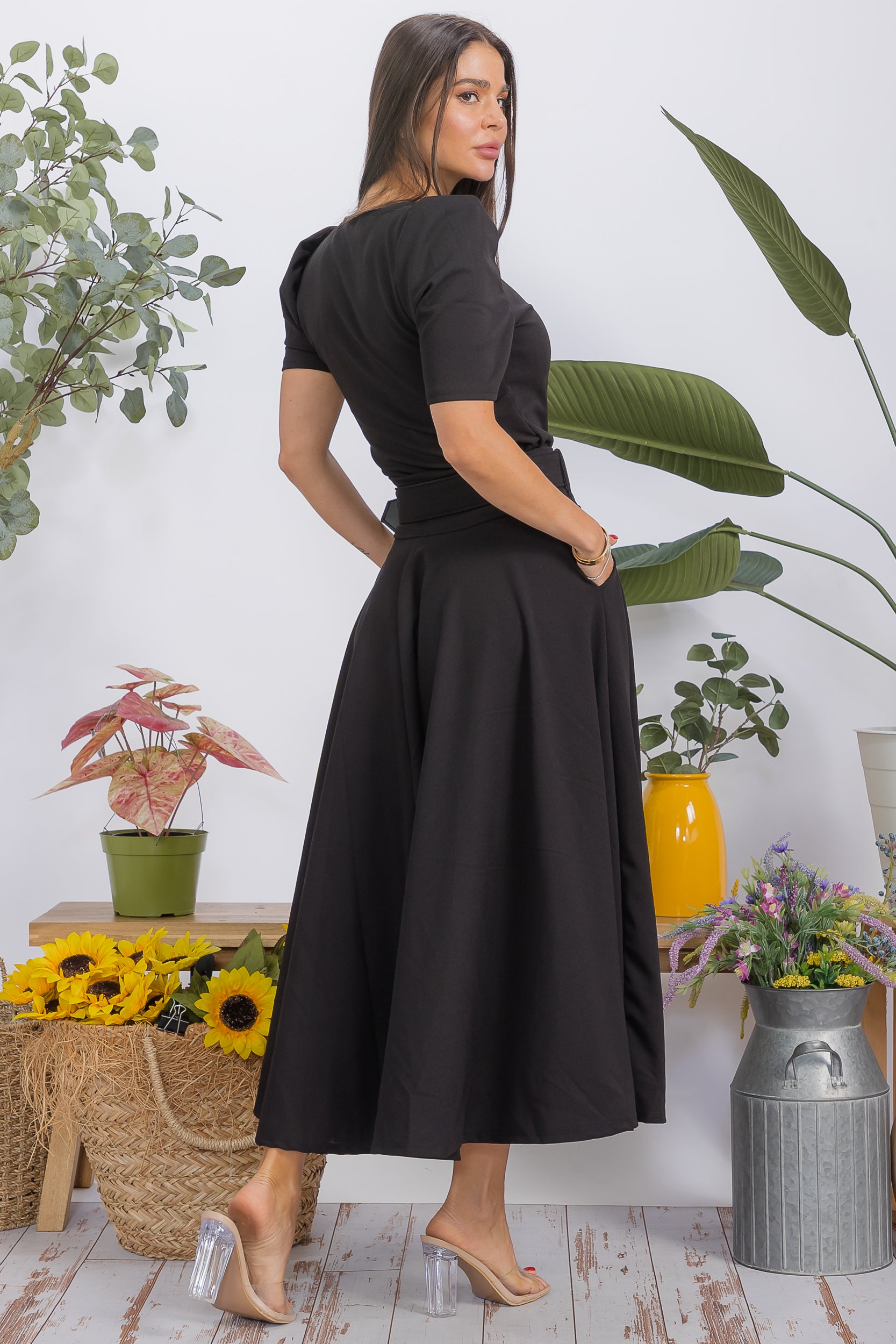 HH780R-S Structured Puff Sleeve Fitted Top