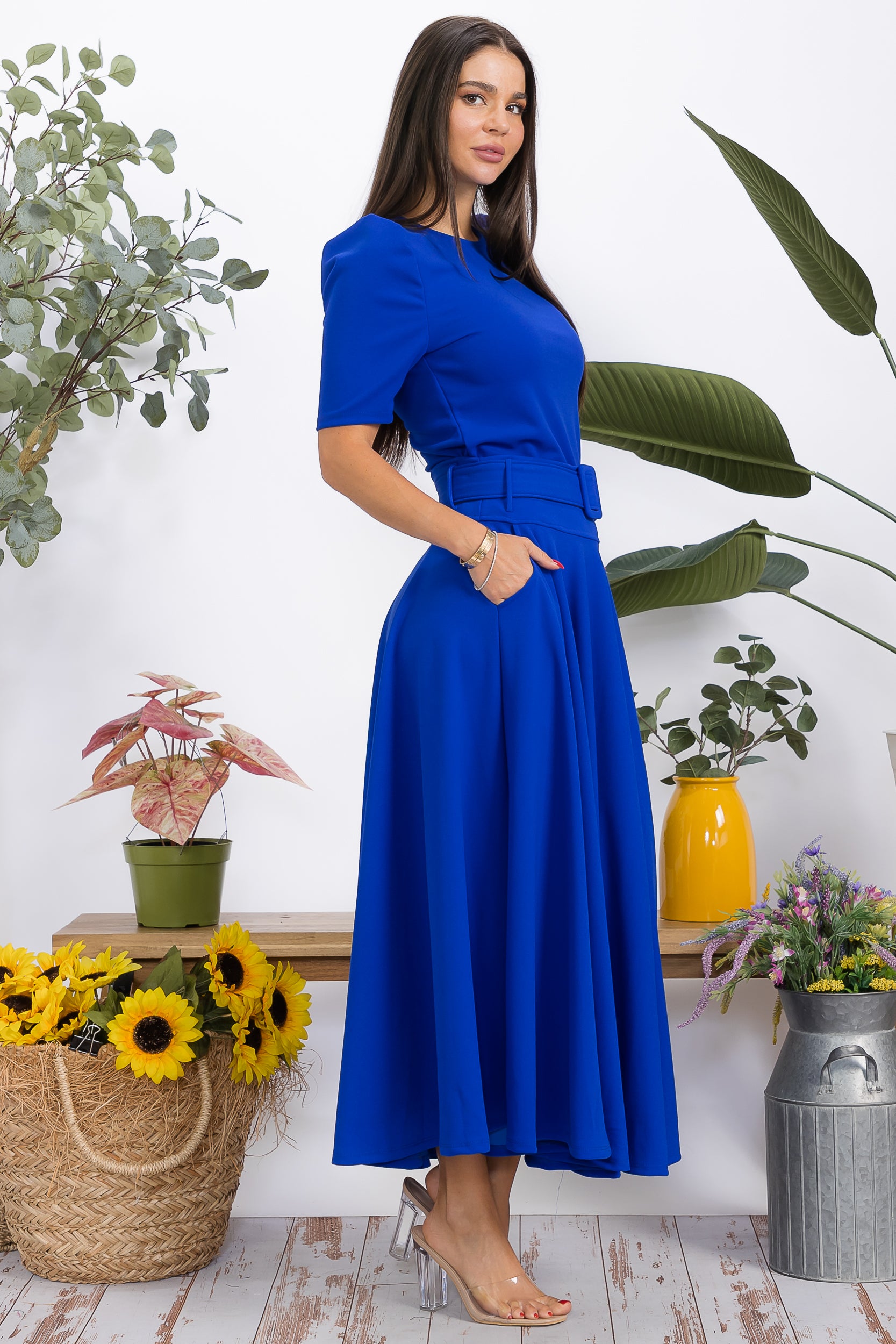 HH780R-S Structured Puff Sleeve Fitted Top