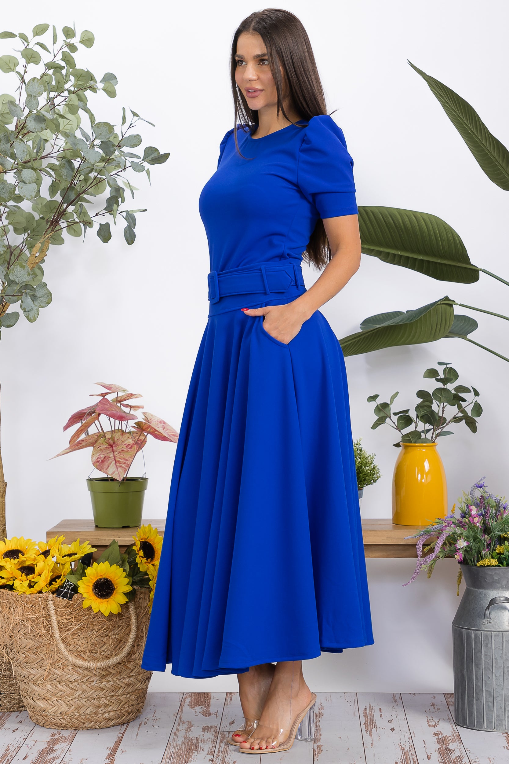 HH780R-S Structured Puff Sleeve Fitted Top