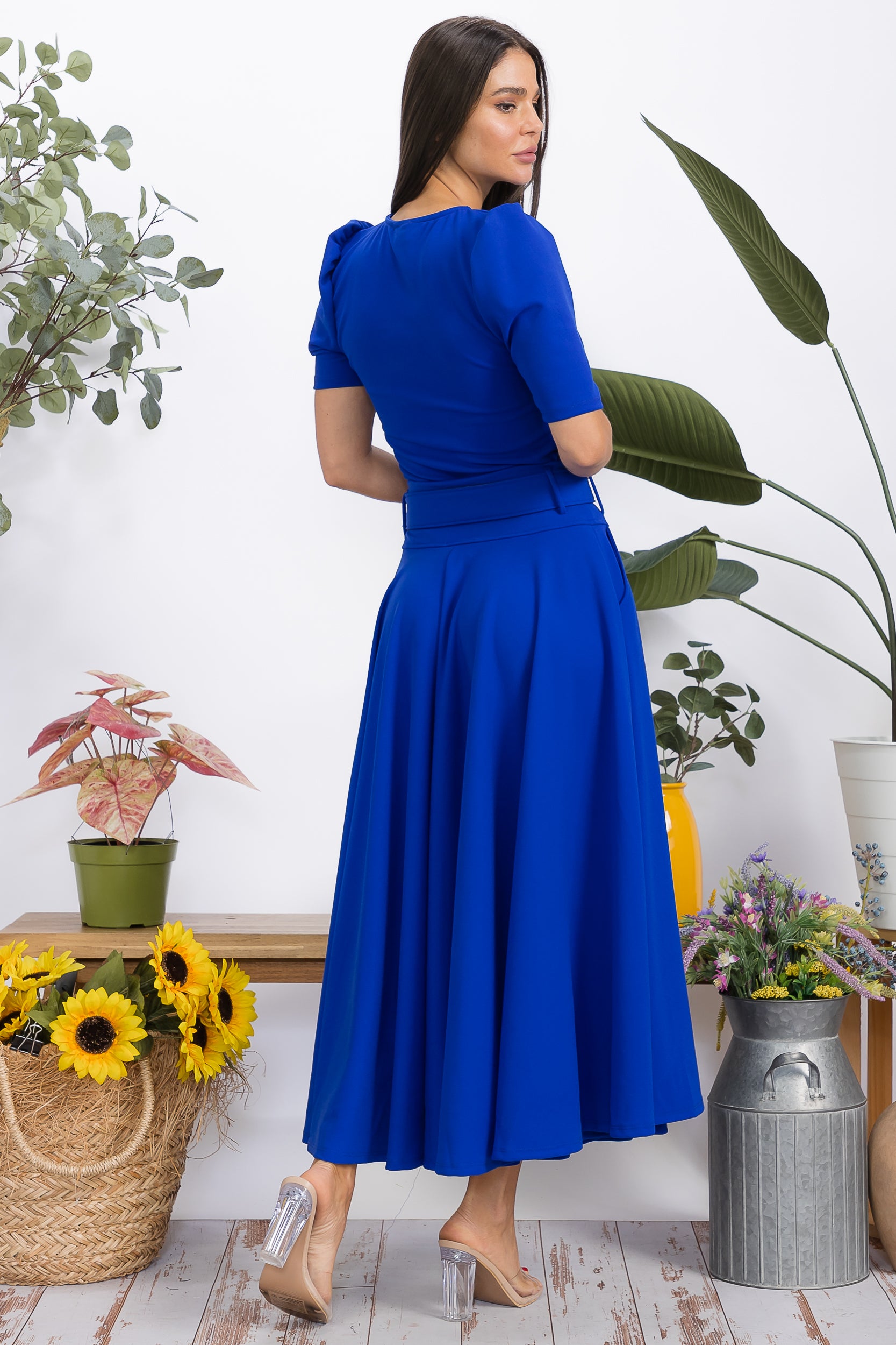 HH780R-S Structured Puff Sleeve Fitted Top