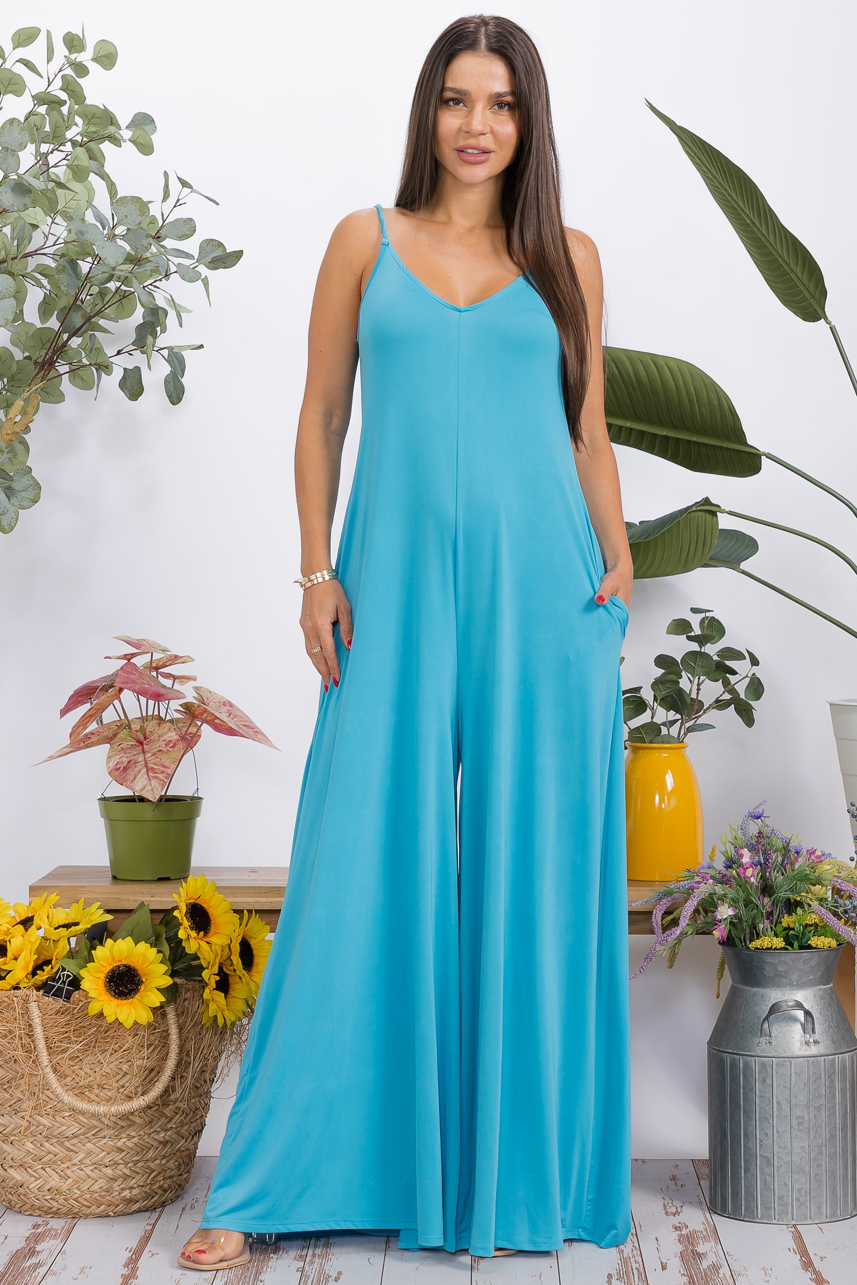 HH697R-S1 Wide-Leg Spaghetti Strap Jumpsuit