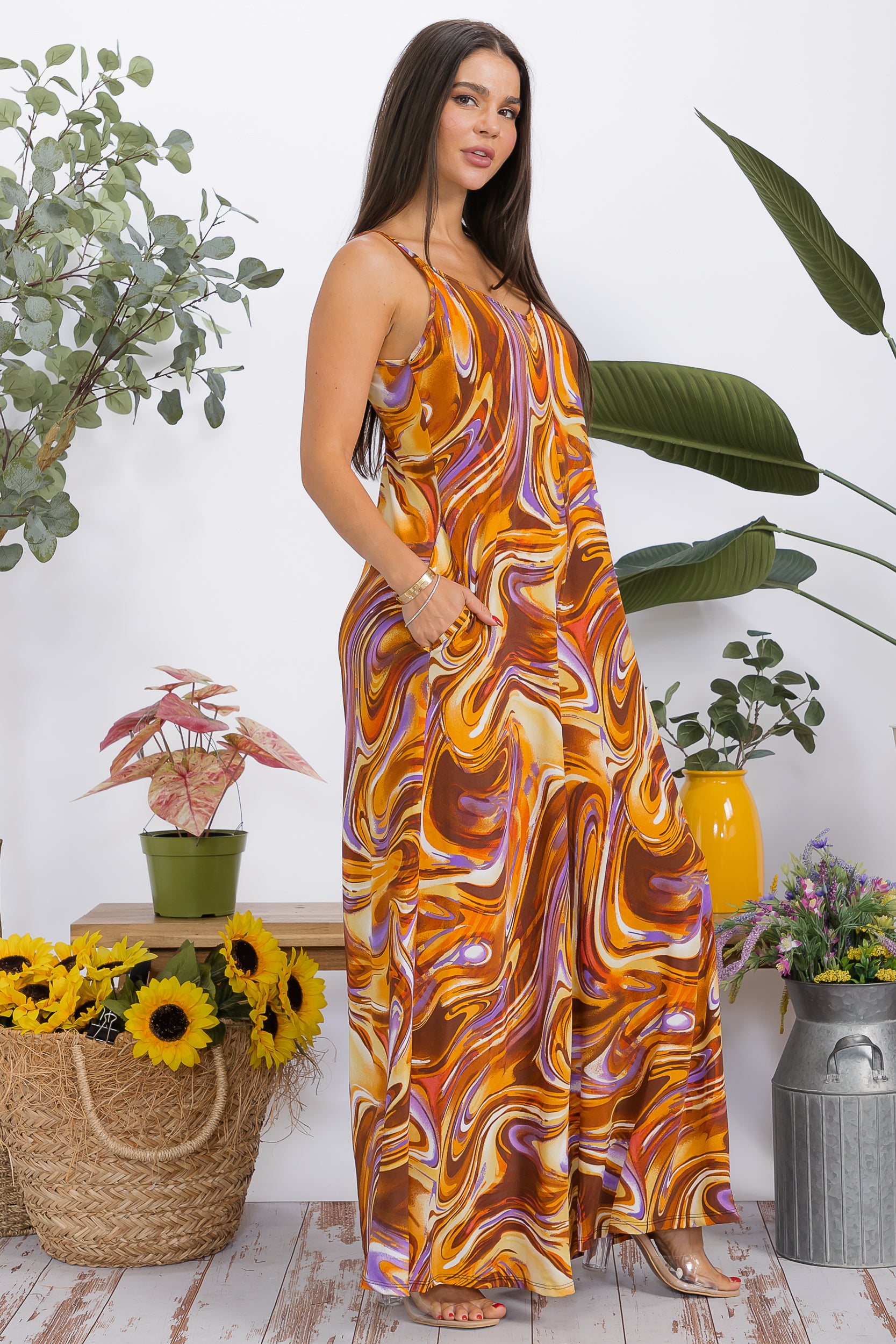 HH697R-P3 Wide-Leg Spaghetti Strap Jumpsuit