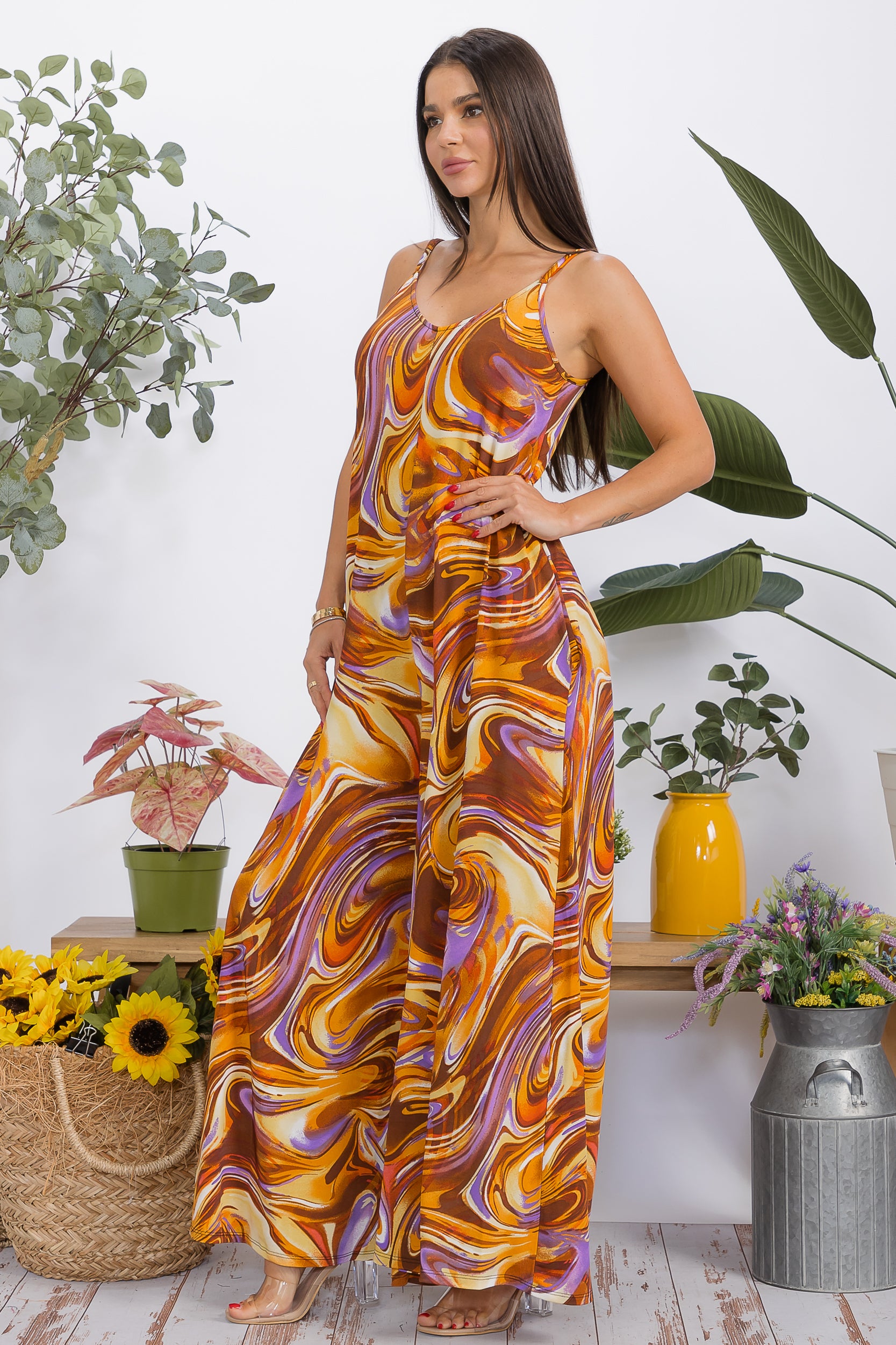 HH697R-P3 Wide-Leg Spaghetti Strap Jumpsuit