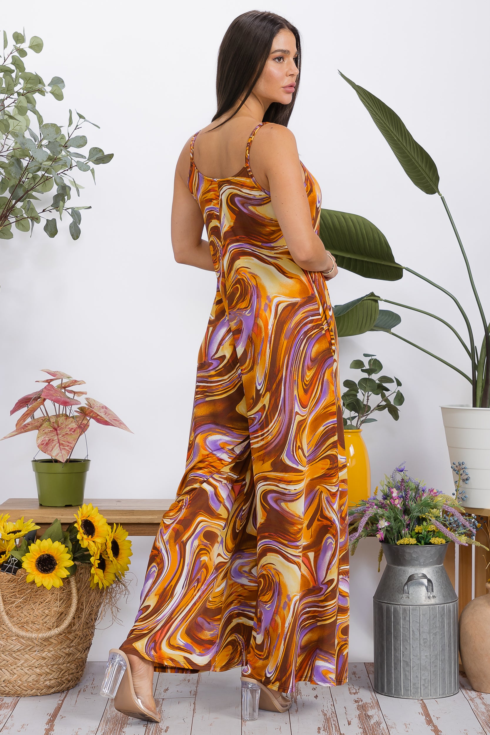 HH697R-P3 Wide-Leg Spaghetti Strap Jumpsuit