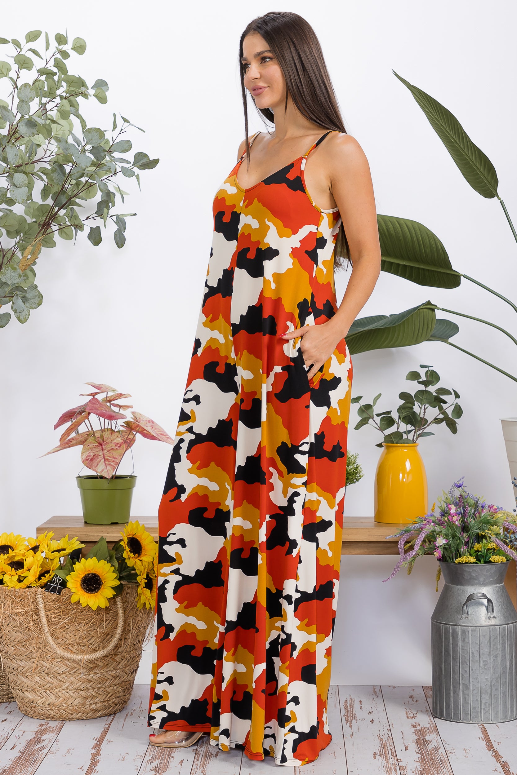 HH697X-P5 Plus Size Wide-Leg Spaghetti Strap Jumpsuit