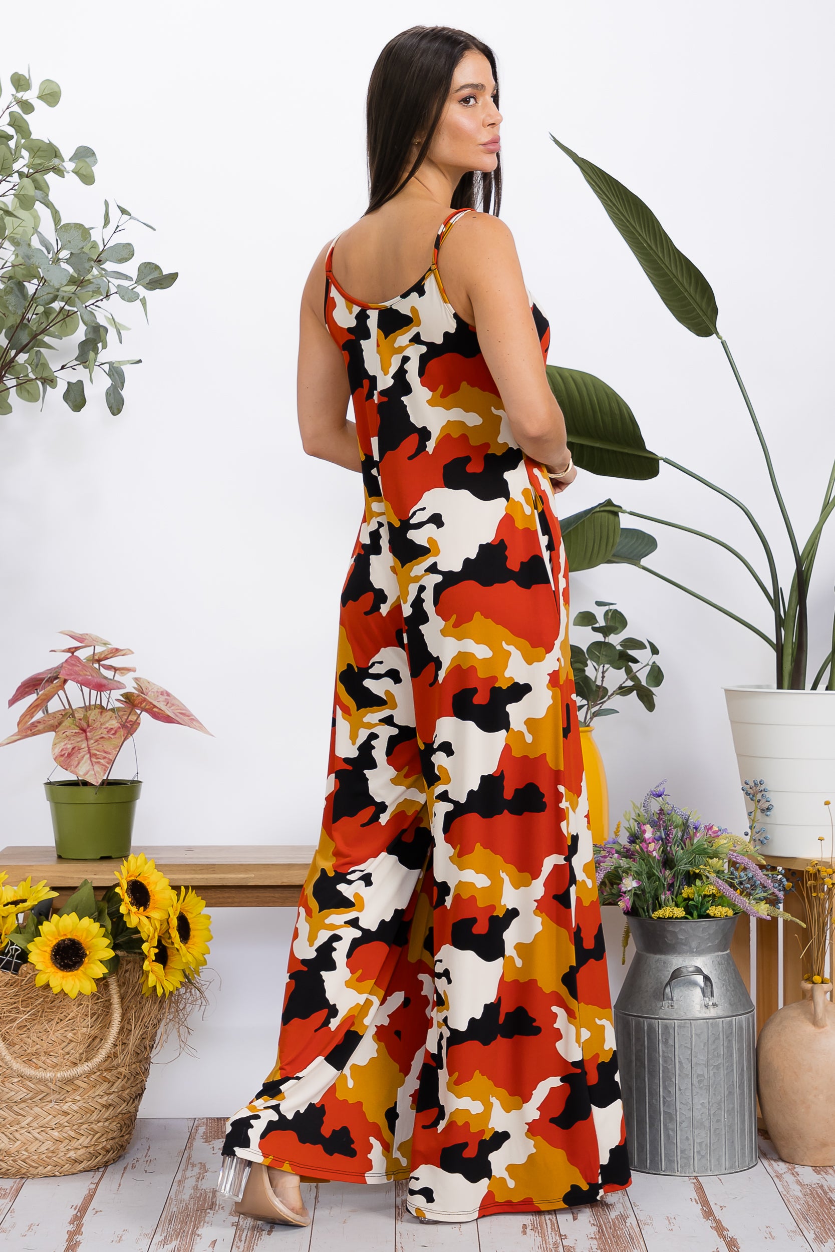 HH697X-P5 Plus Size Wide-Leg Spaghetti Strap Jumpsuit