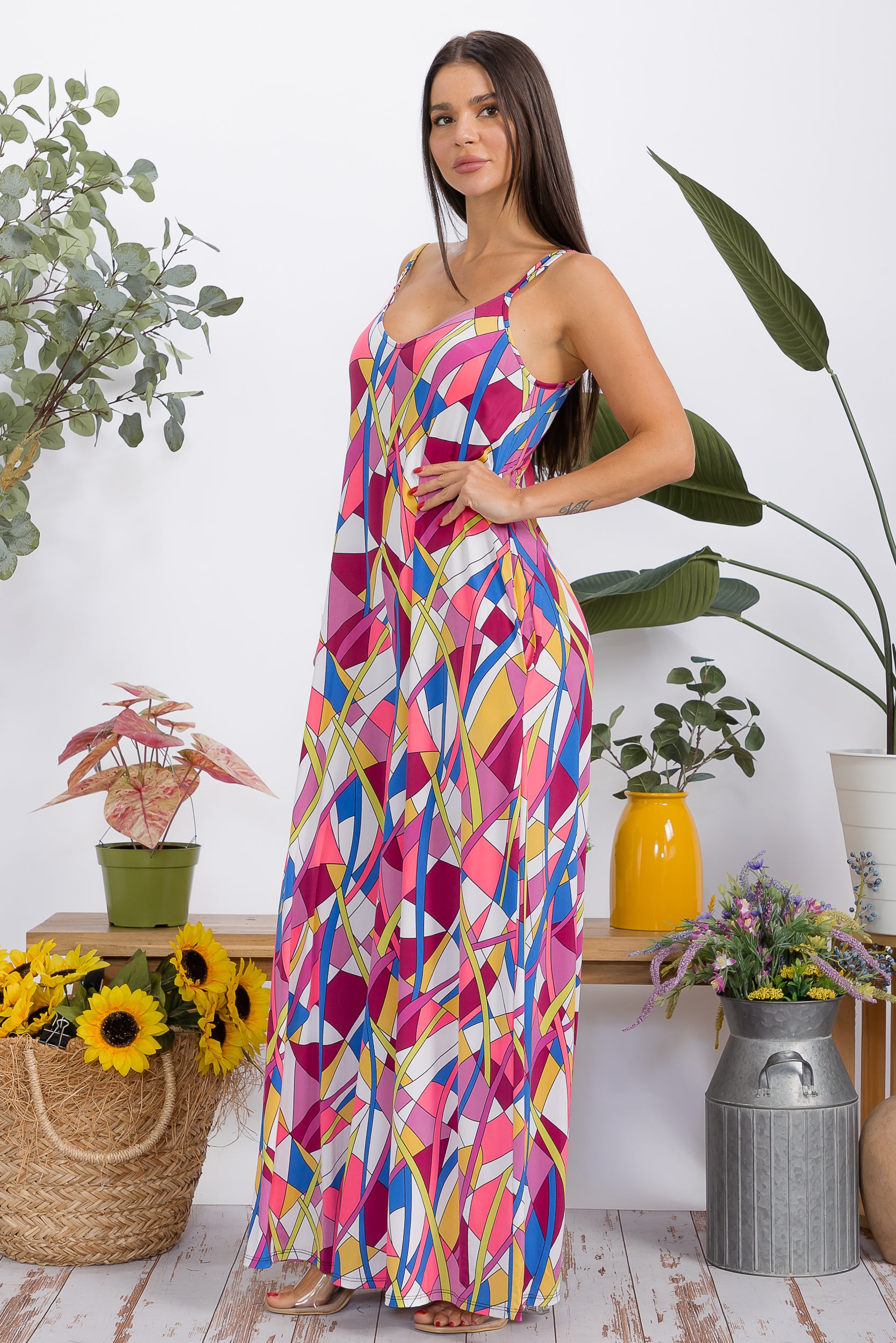 HH697X-P2 Plus Size Wide-Leg Spaghetti Strap Jumpsuit
