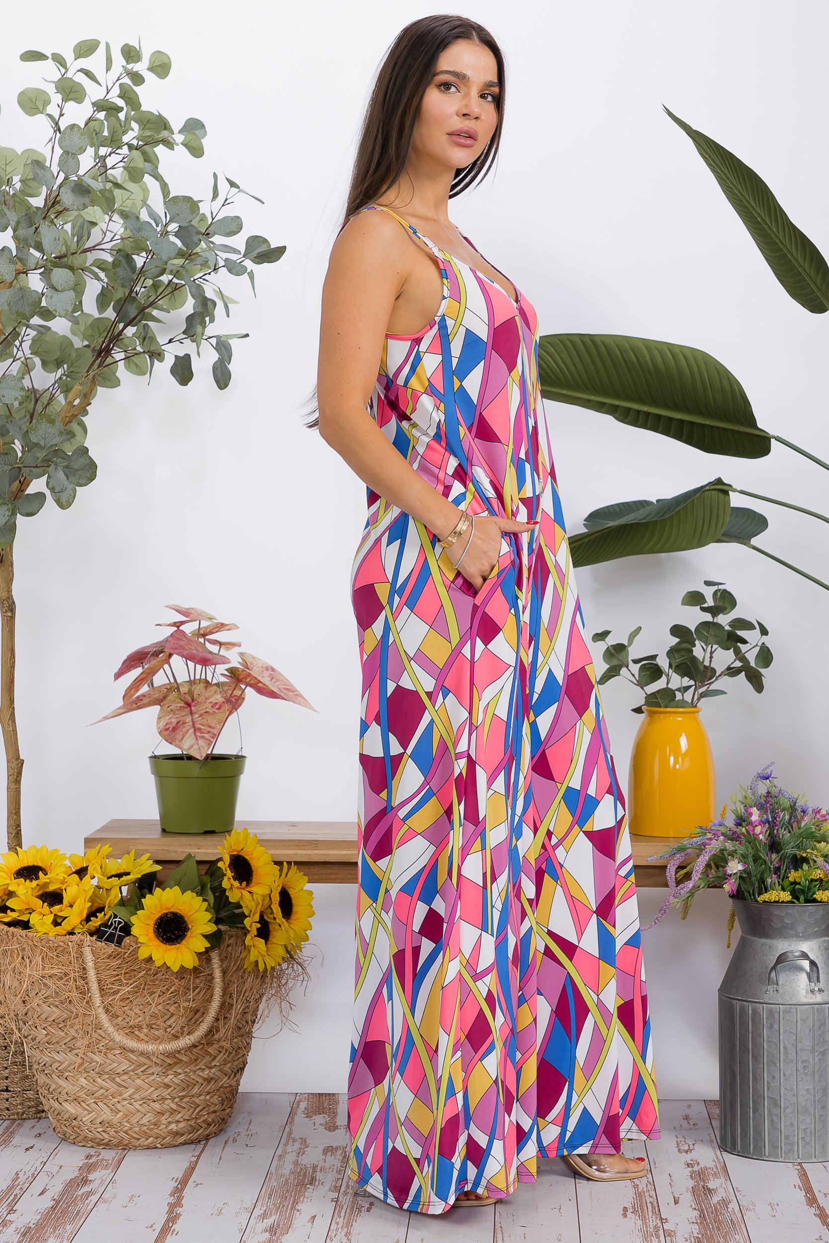 HH697X-P2 Plus Size Wide-Leg Spaghetti Strap Jumpsuit