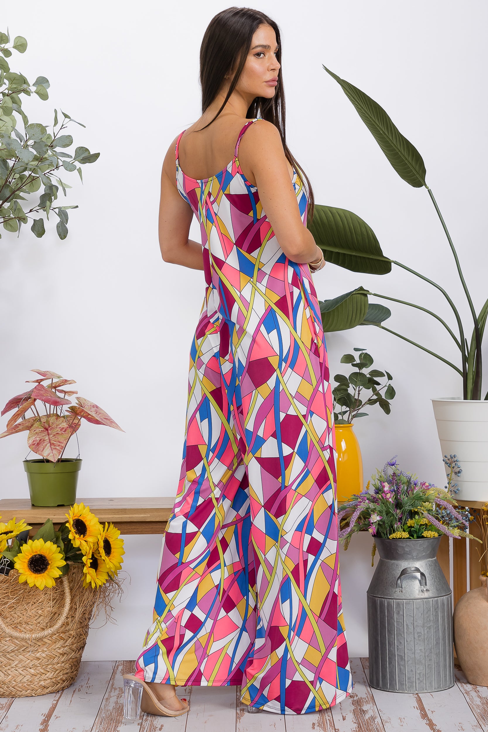 HH697X-P2 Plus Size Wide-Leg Spaghetti Strap Jumpsuit