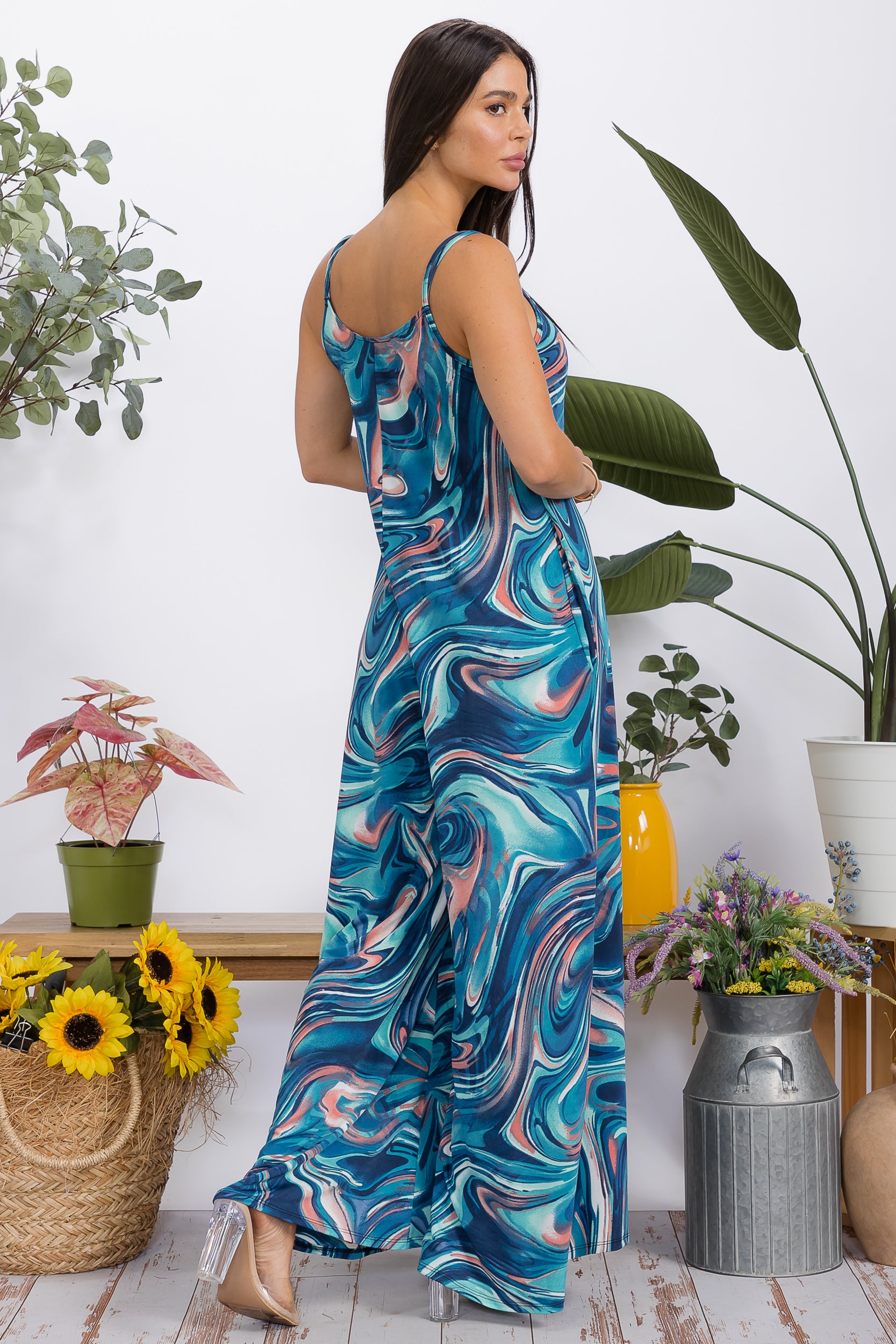 HH697R-P3 Wide-Leg Spaghetti Strap Jumpsuit
