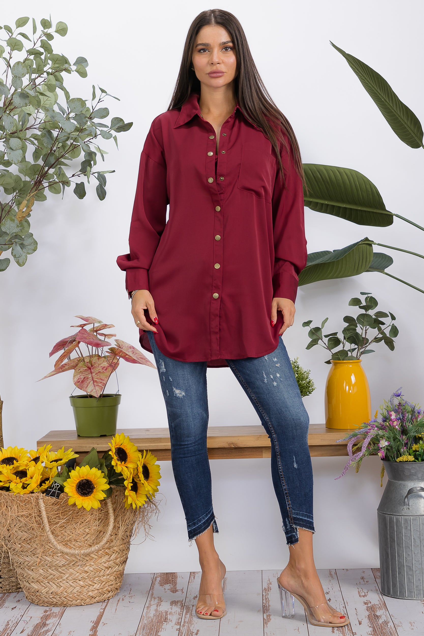 T1769 2-Piece Button-Down Shirt & Wrap Bralette Set