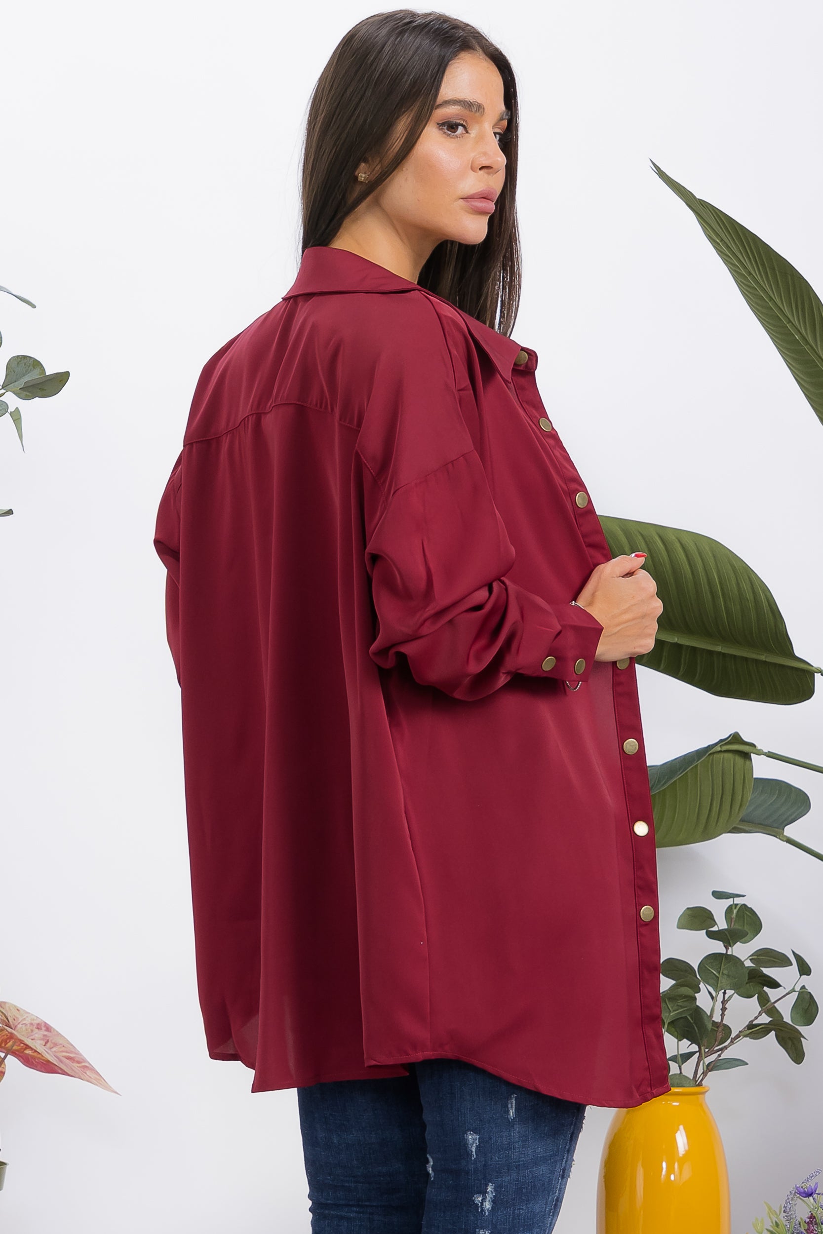 T1769 2-Piece Button-Down Shirt & Wrap Bralette Set