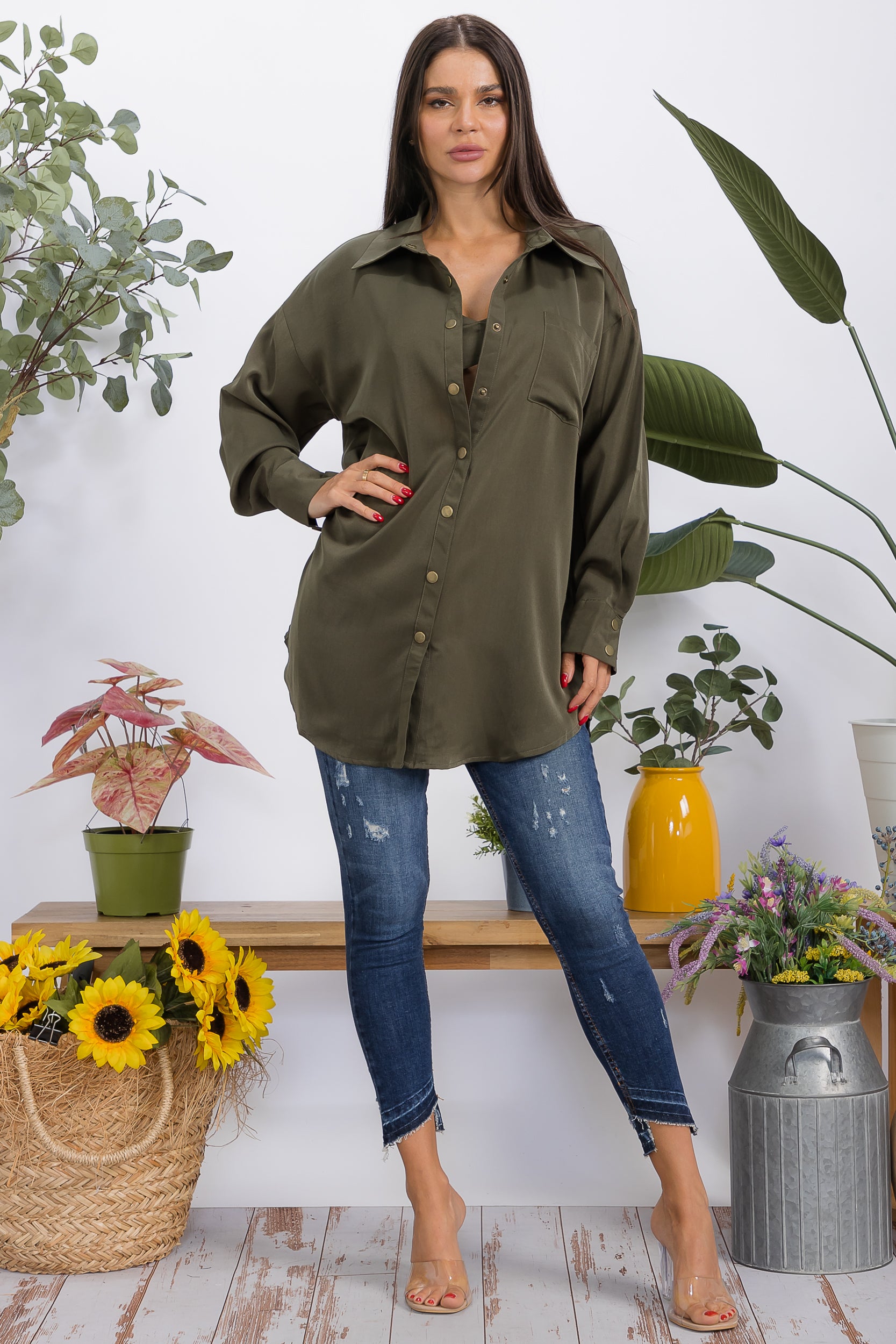 T1769 2-Piece Button-Down Shirt & Wrap Bralette Set