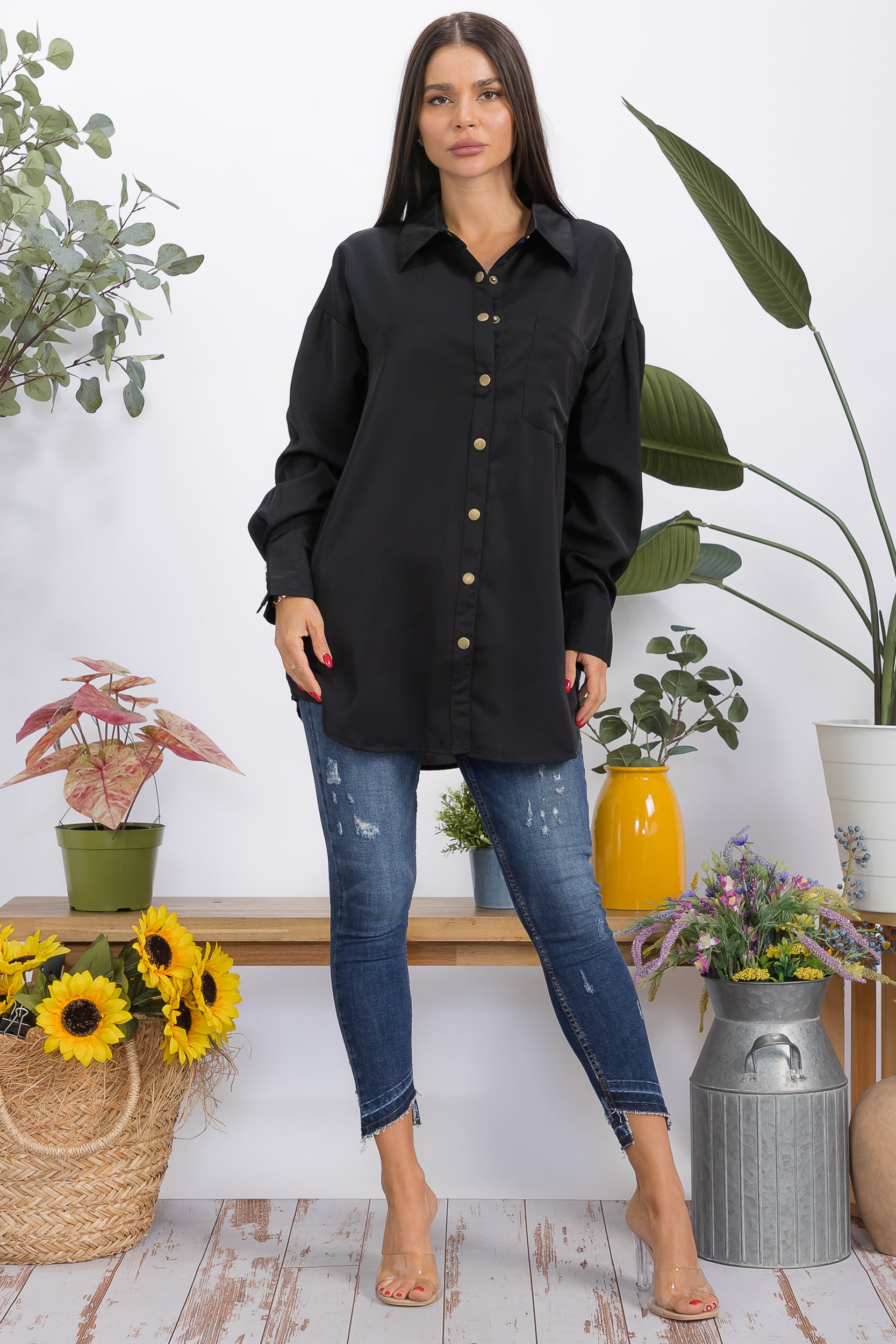 T1769 2-Piece Button-Down Shirt & Wrap Bralette Set